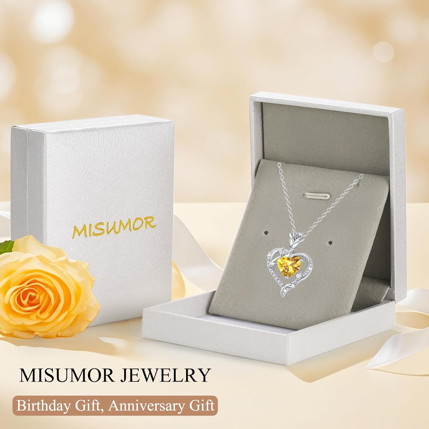 Detalle 2 de Collier cœur en argent 925 MISUMOR avec rose et zirconia 5A