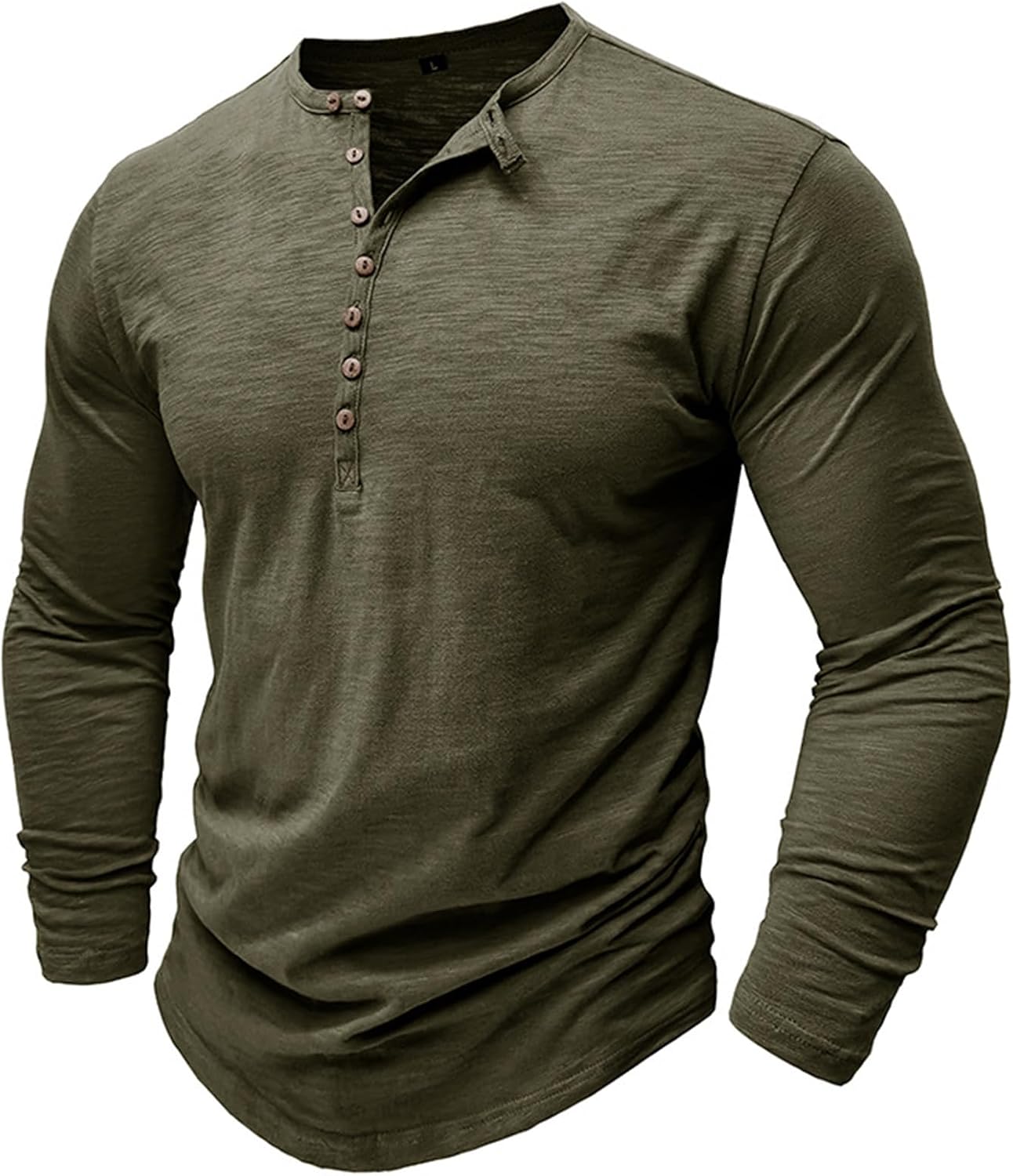 Detalle de Henley Langarm T Shirt Herren – Slim Fit, 8 Knöpfe, Kragenloses Design