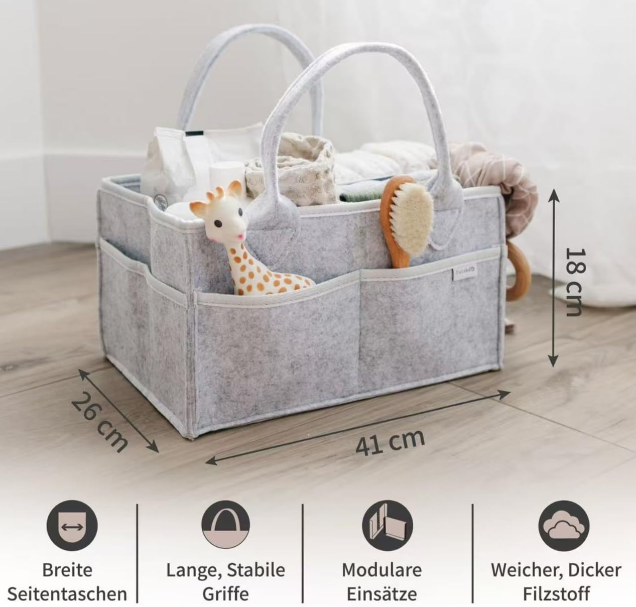 Detalle de PUTSKA Windel Organizer – Extra großer Aufbewahrungsbehälter für Wickelstation, Neugeborenen-Essentials und Raumdekoration – Grau