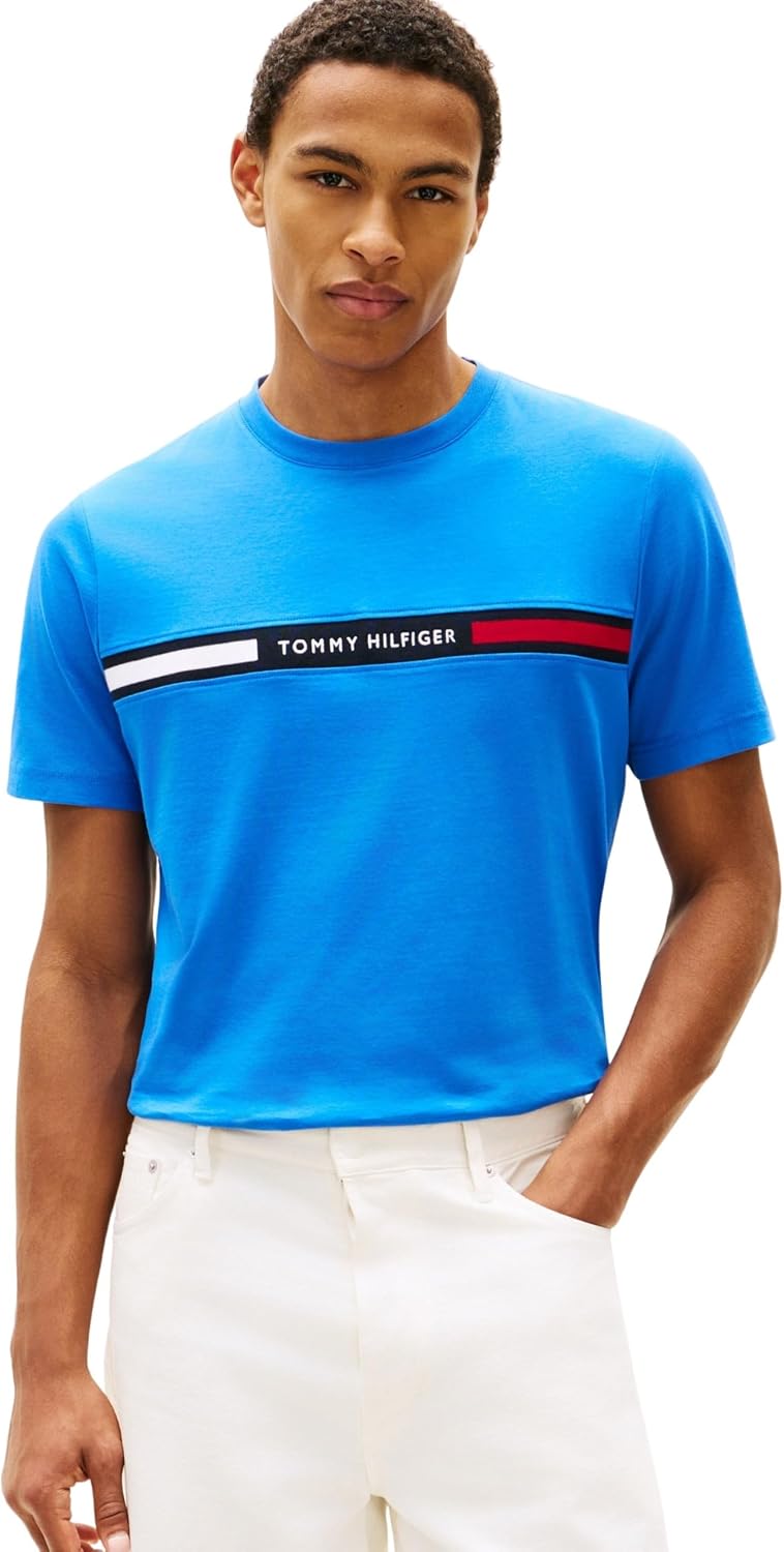 Detalle de Tommy Hilfiger Herren T-Shirt Kurzarm Rundhalsausschnitt – schlichtes Basic mit Label