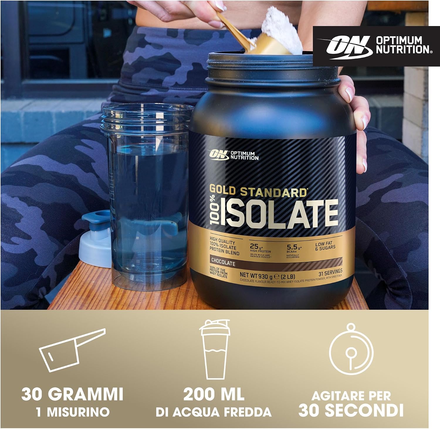 Detalle 2 de Optimum Nutrition Gold Standard 100% Whey Protein Isolate in Polvere – Cioccolato, 930 g (31 porzioni)