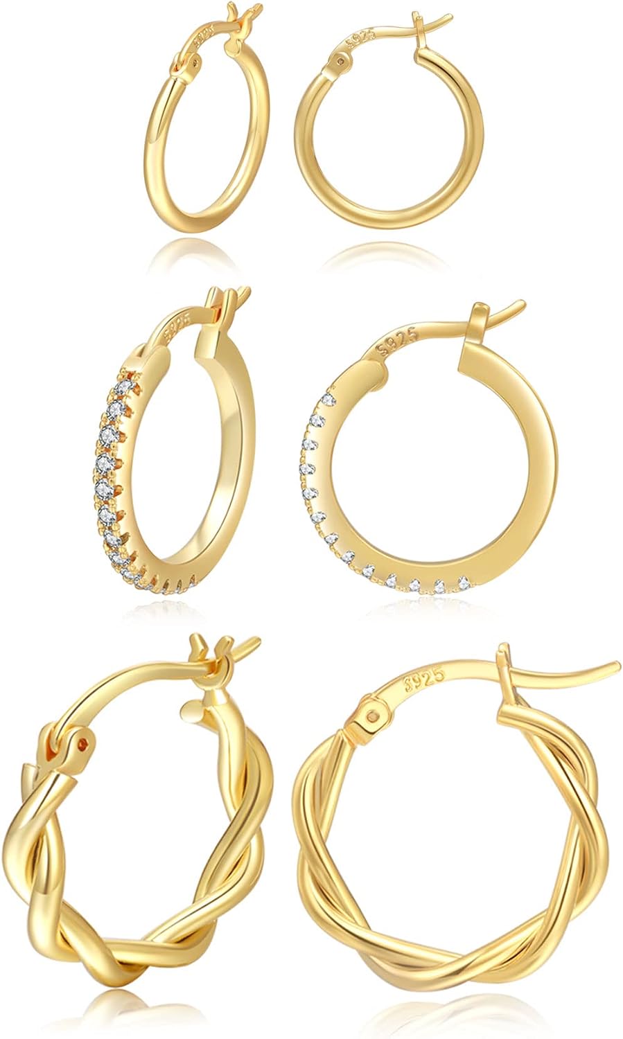 Detalle de PABBEU Hoop Earrings Set, 925 Sterling Silver