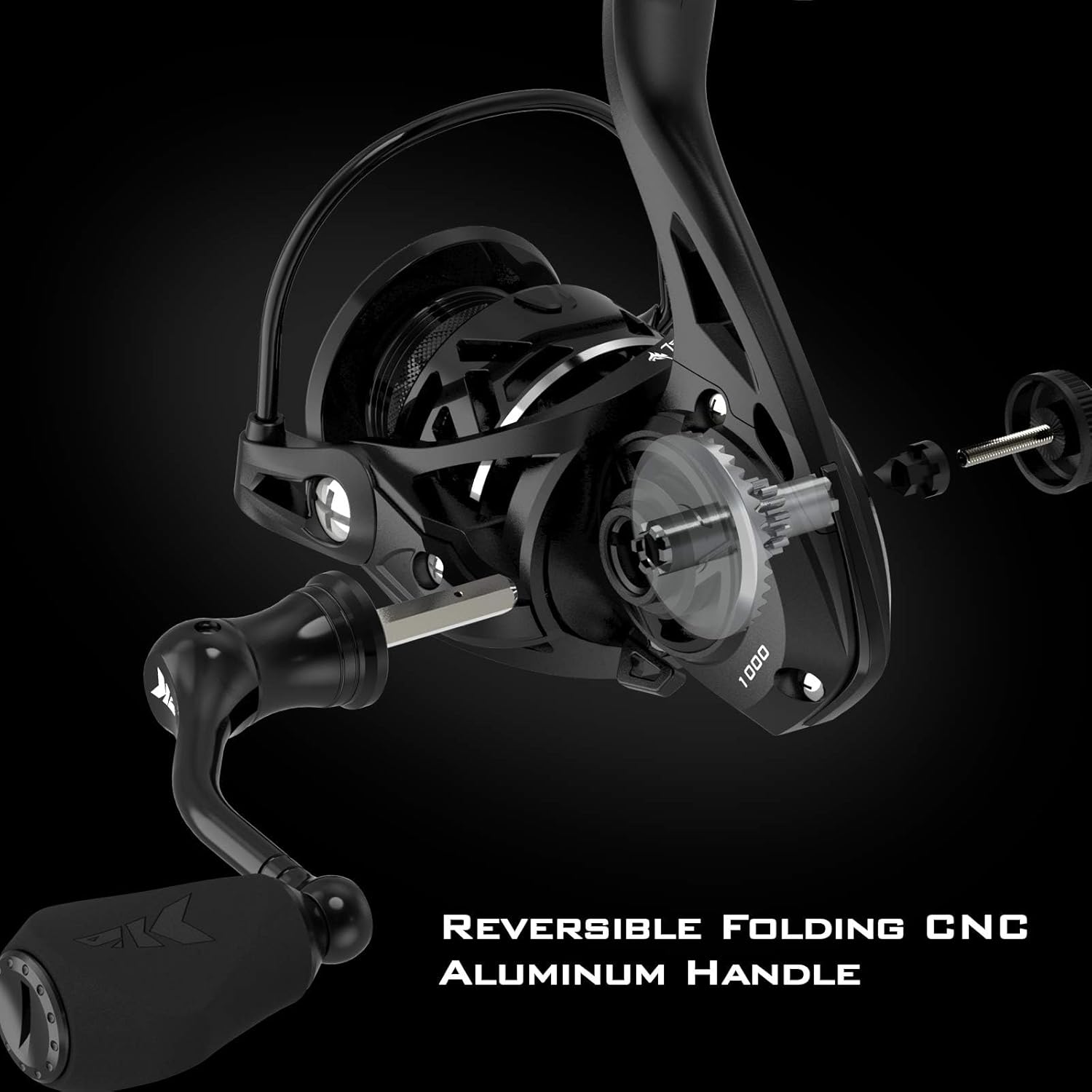 Detalle de KastKing Zephyr Spinning Reels (7+1/6+1 BB, Carbon Fiber Drag, Sizes 500/1000 SFS) – ICE Fishing Ready