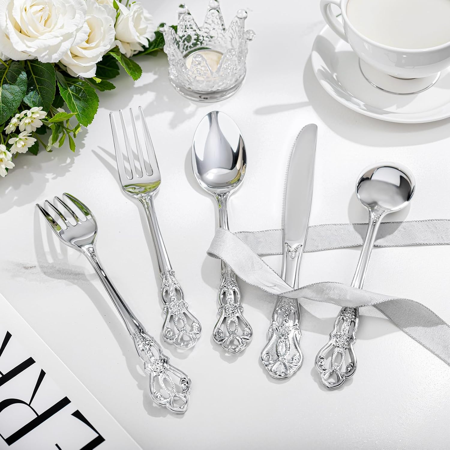 Thumbnail 4 de Joyido 150PCS Silver Plastic Silverware - Heavy Duty Disposable Flatware for Catering, Parties, and Weddings