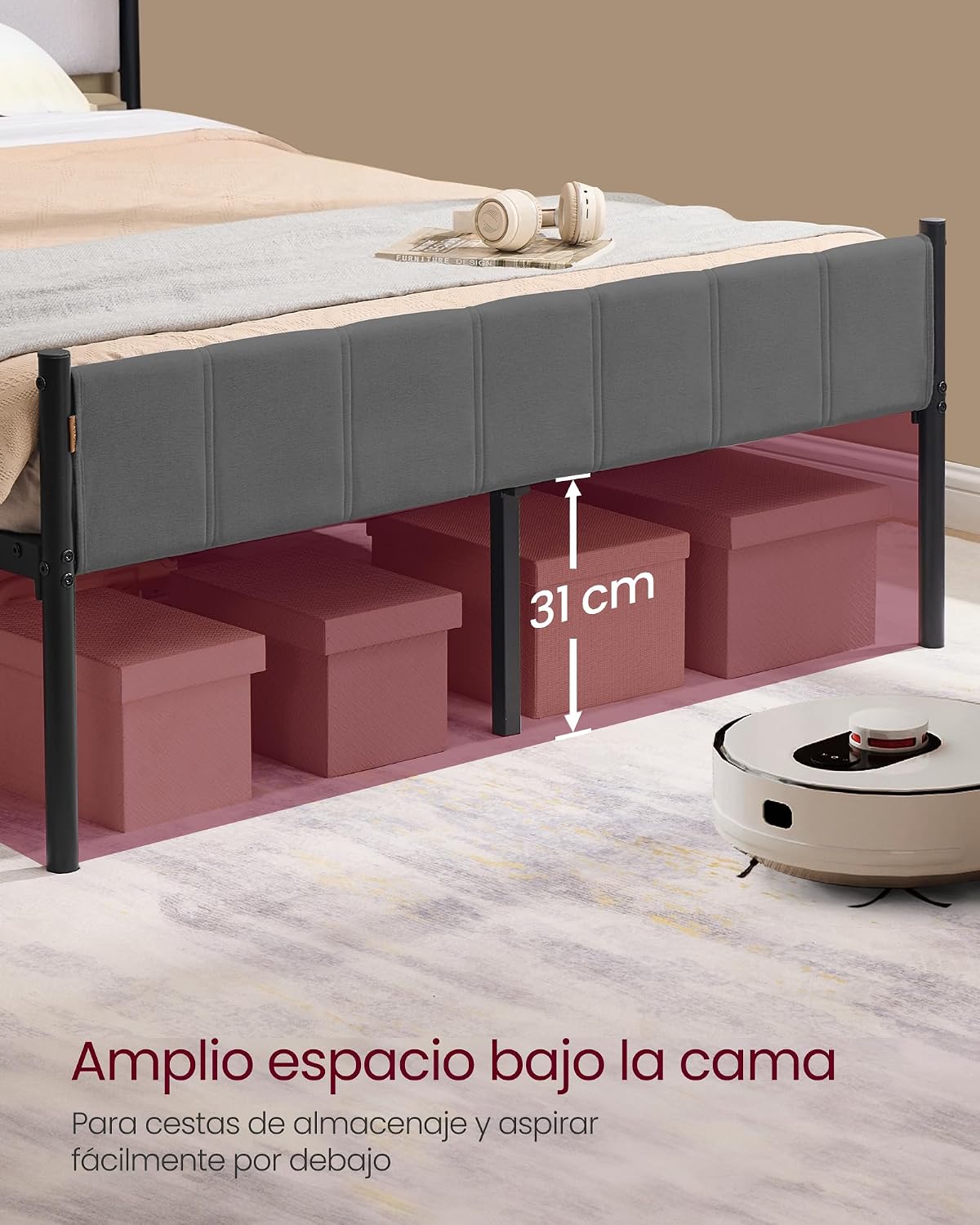 Thumbnail 6 de VASAGLE RMB976G02 marco de cama 135x190 cm