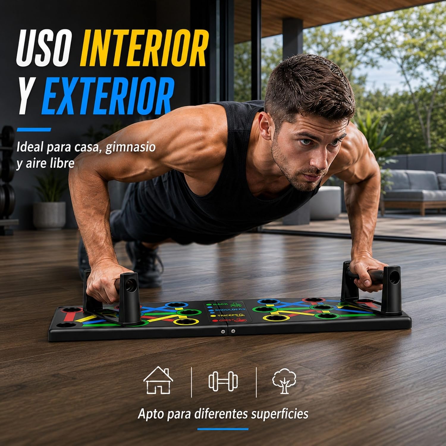 Detalle de MAGIC SELECT 14-in-1 push-up-board met kleurcodes en antislip handgrepen
