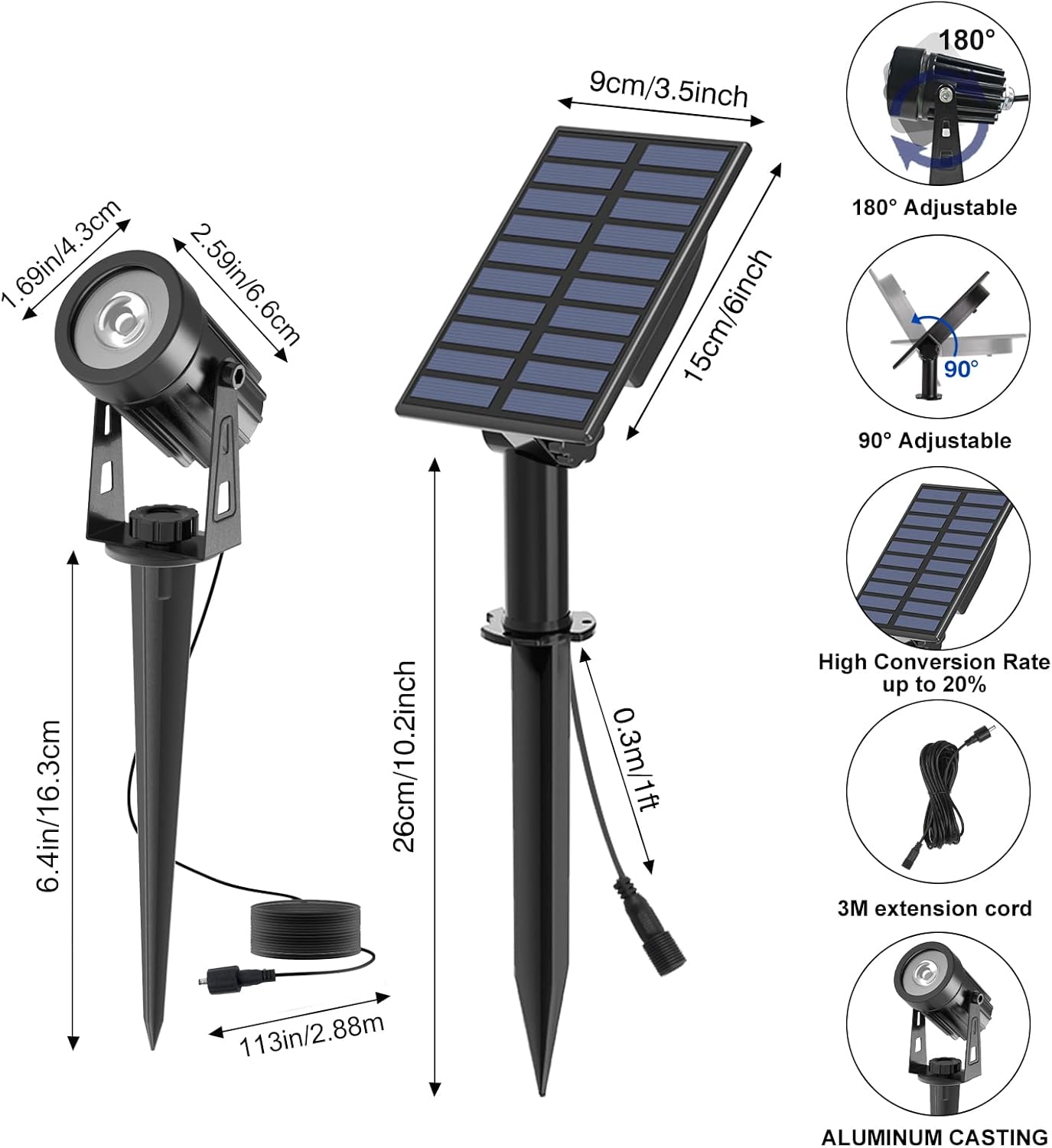 Thumbnail 2 de T-SUNUS Solar Garden Spot Lights 3000K