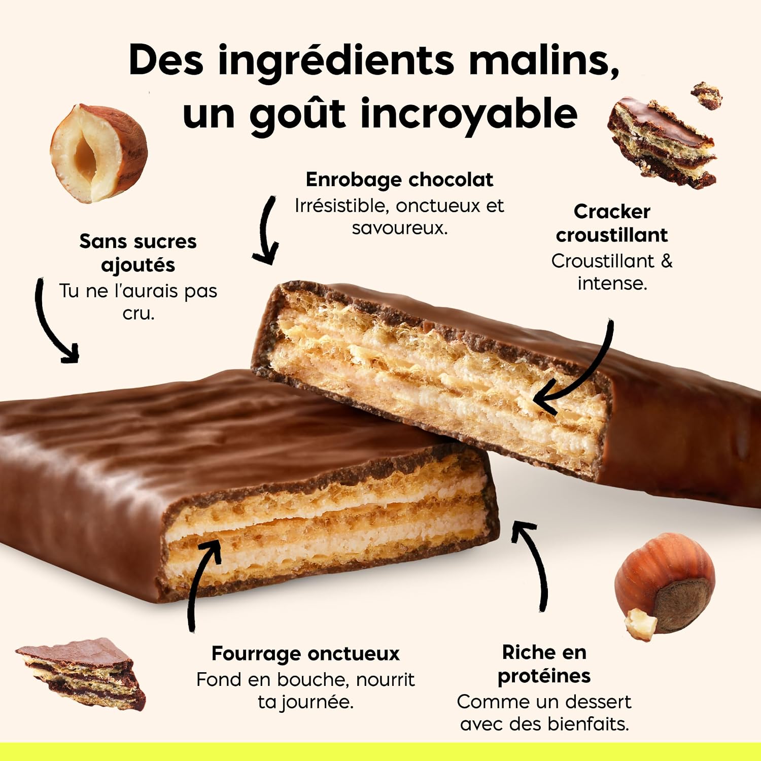 Detalle de NICKS hazelnootwafel met 25% eiwit, zonder toegevoegde suiker en glutenvrij