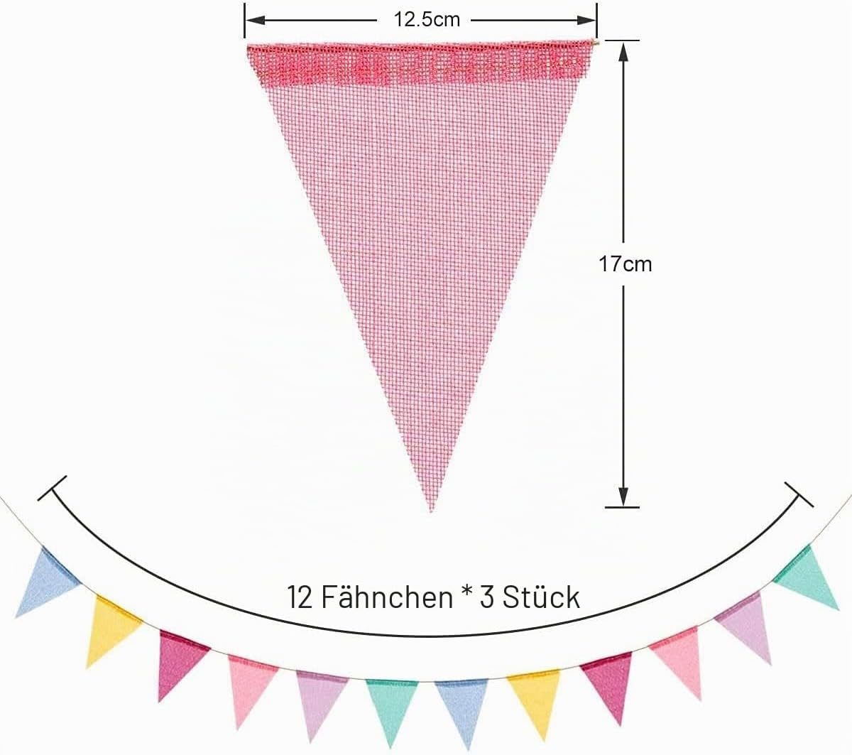 Detalle de Wimpelkette Outdoor, 3 Stück – 36 Flaggen Vintage Garden, wetterfest, Regenbogen-Girlande