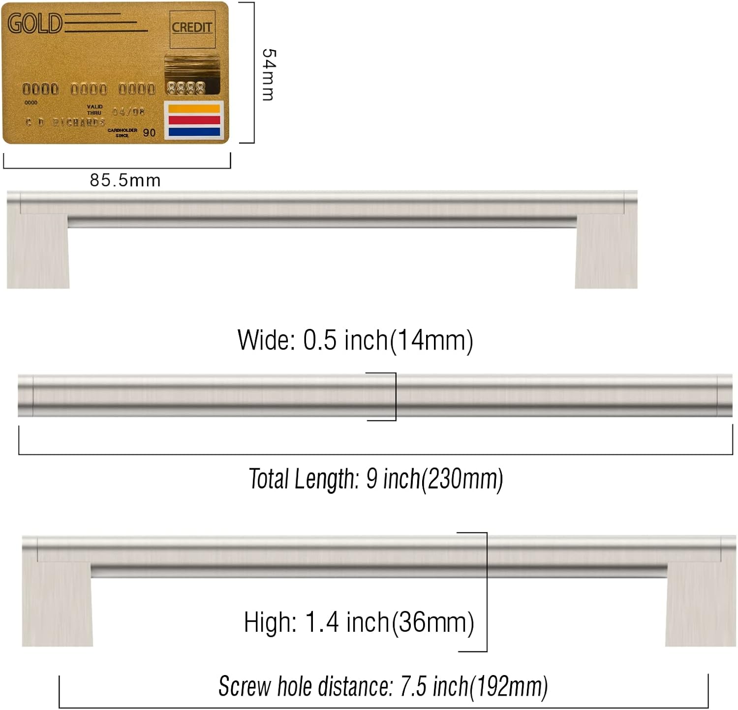 Detalle 2 de Amerdeco set da 5 maniglie per mobili da cucina in argento, interasse fori 192 mm