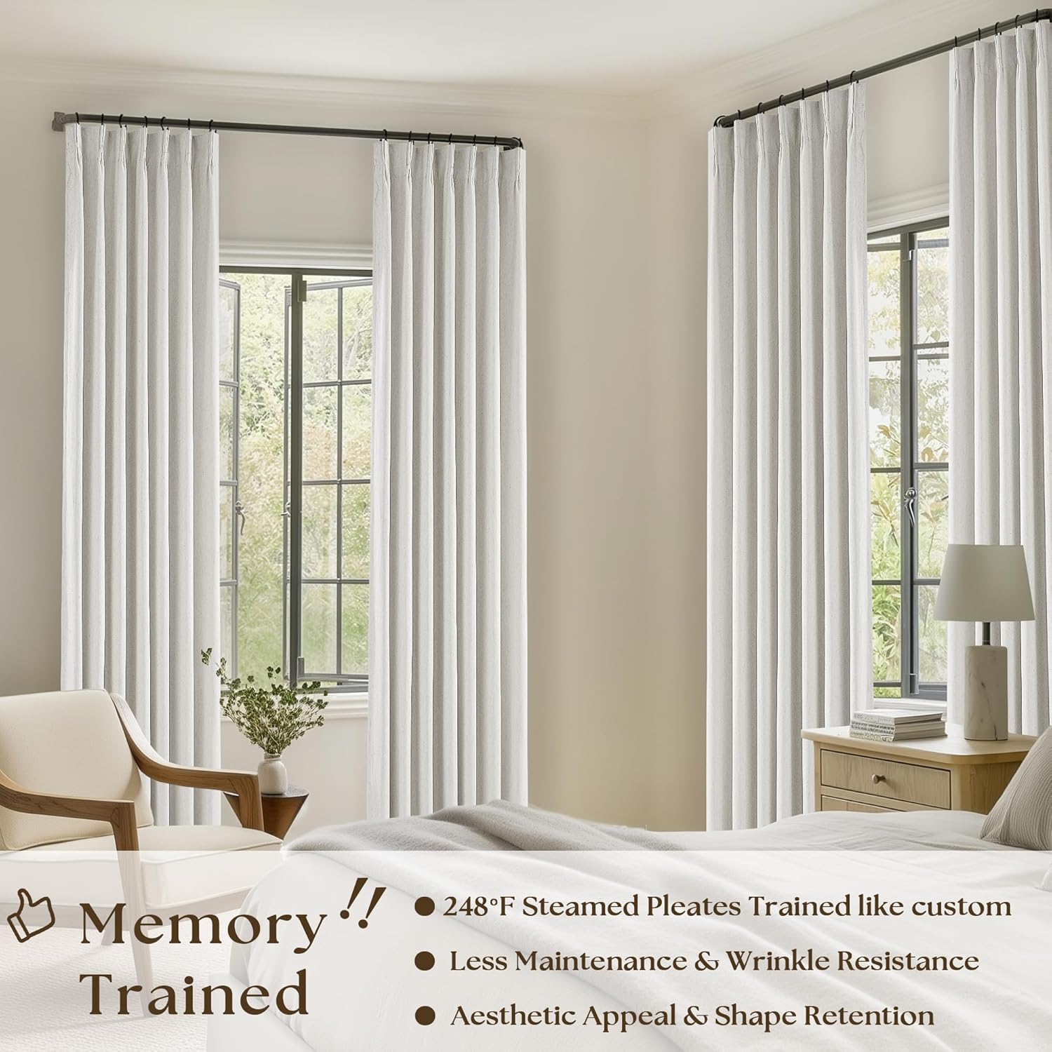 Thumbnail 1 de TWODRAPES 90-Inch Linen Blackout Curtains with Liner – Pinch Pleat, 2 Panels, Ivory