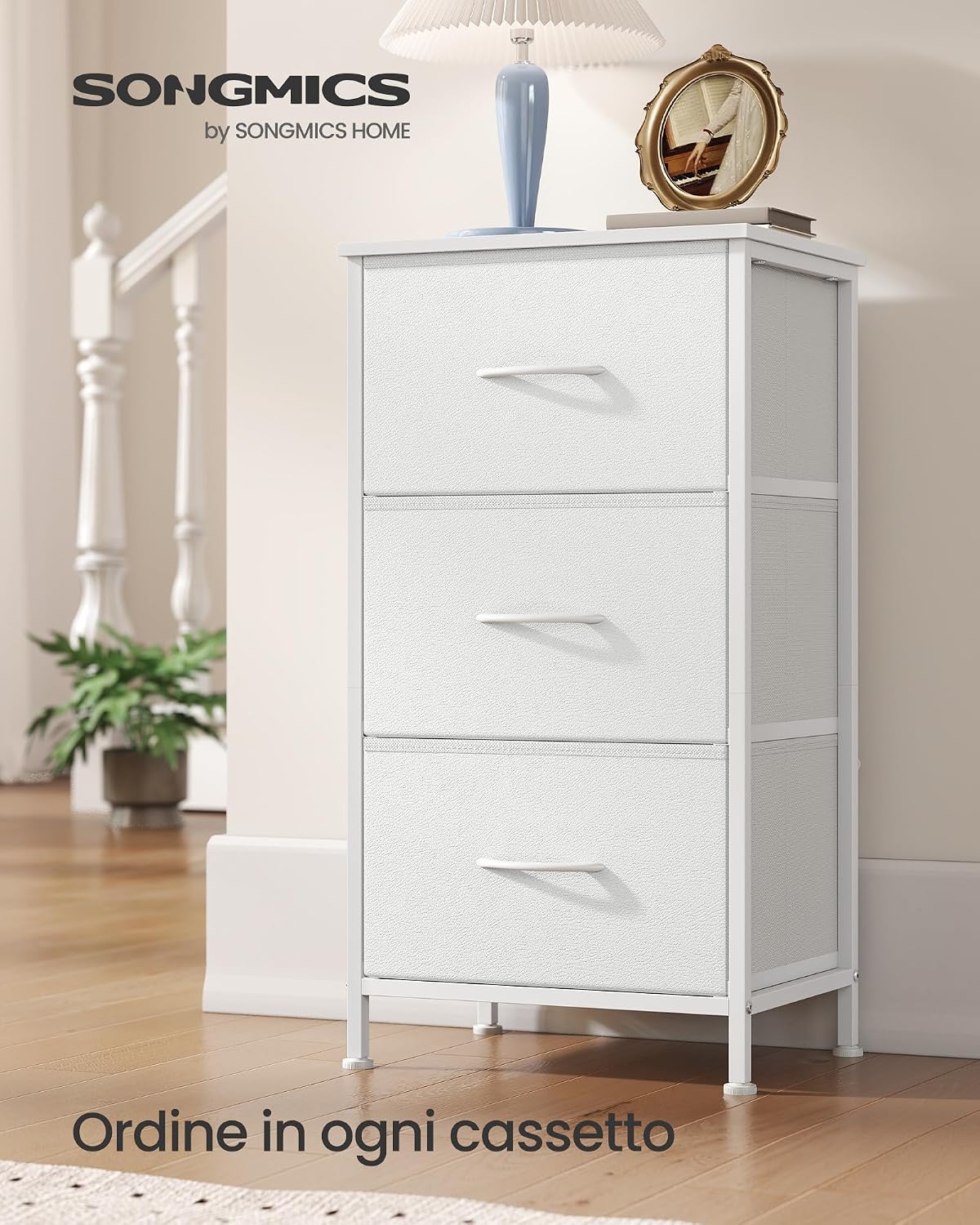 Detalle de SONGMICS BELLAH Collezione Cassettiera a 4 cassetti LGS314WH01 – Bianco Nuvola/Neve