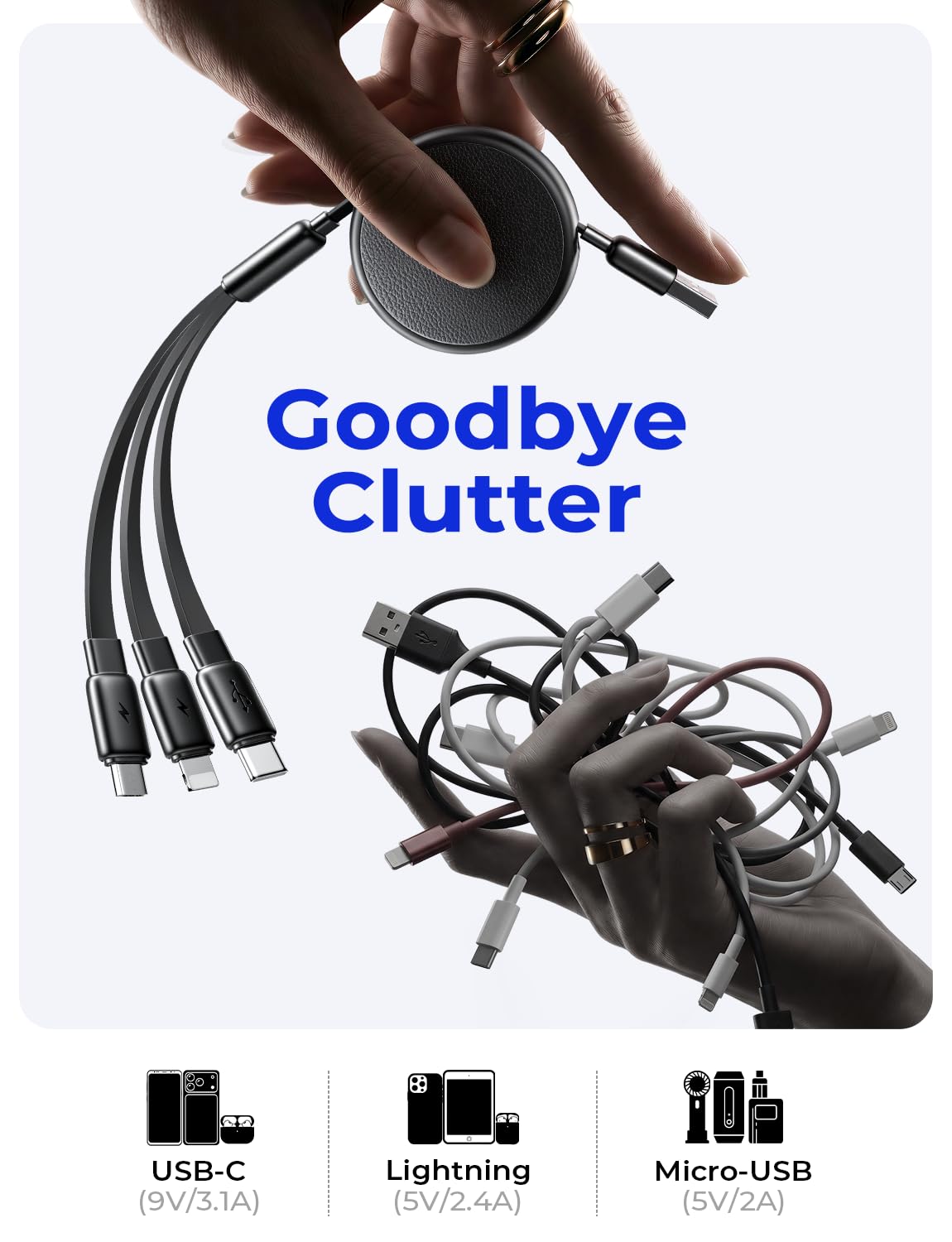 Thumbnail 1 de LISEN Multi Charging Cable 3-in-1 Retractable Cable 🔌