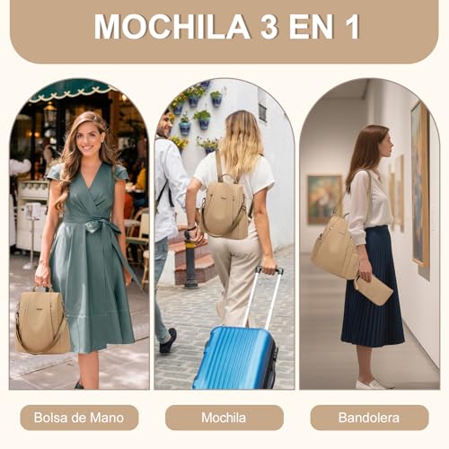 Detalle 2 de Mochila Eshow antirrobo para mujer, convertible en bandolera o bolso de mano