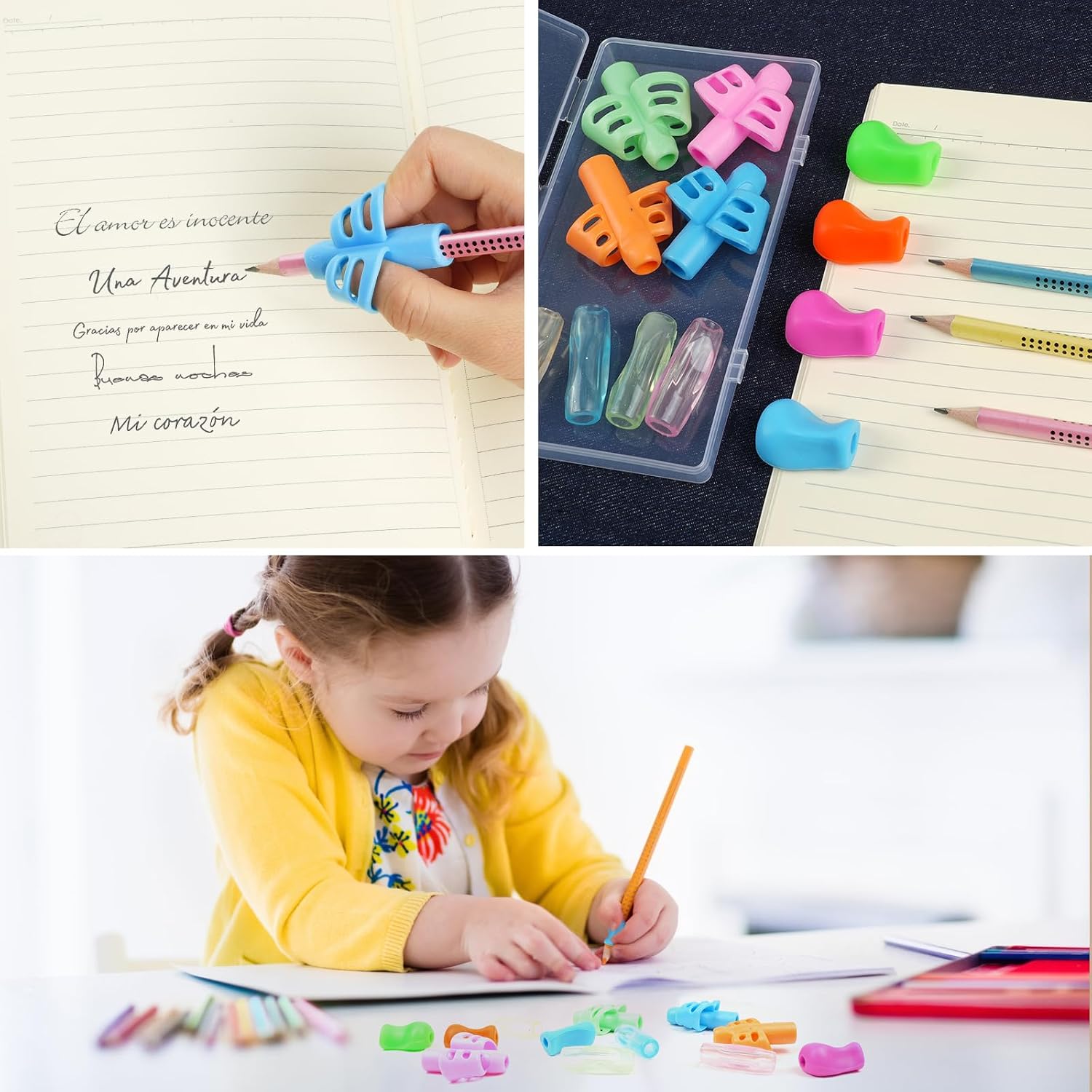Detalle 2 de Vicloon Impugnatura Matita Bambini, 12 pezzi ergonomici per grip della penna (silicone), multicolore