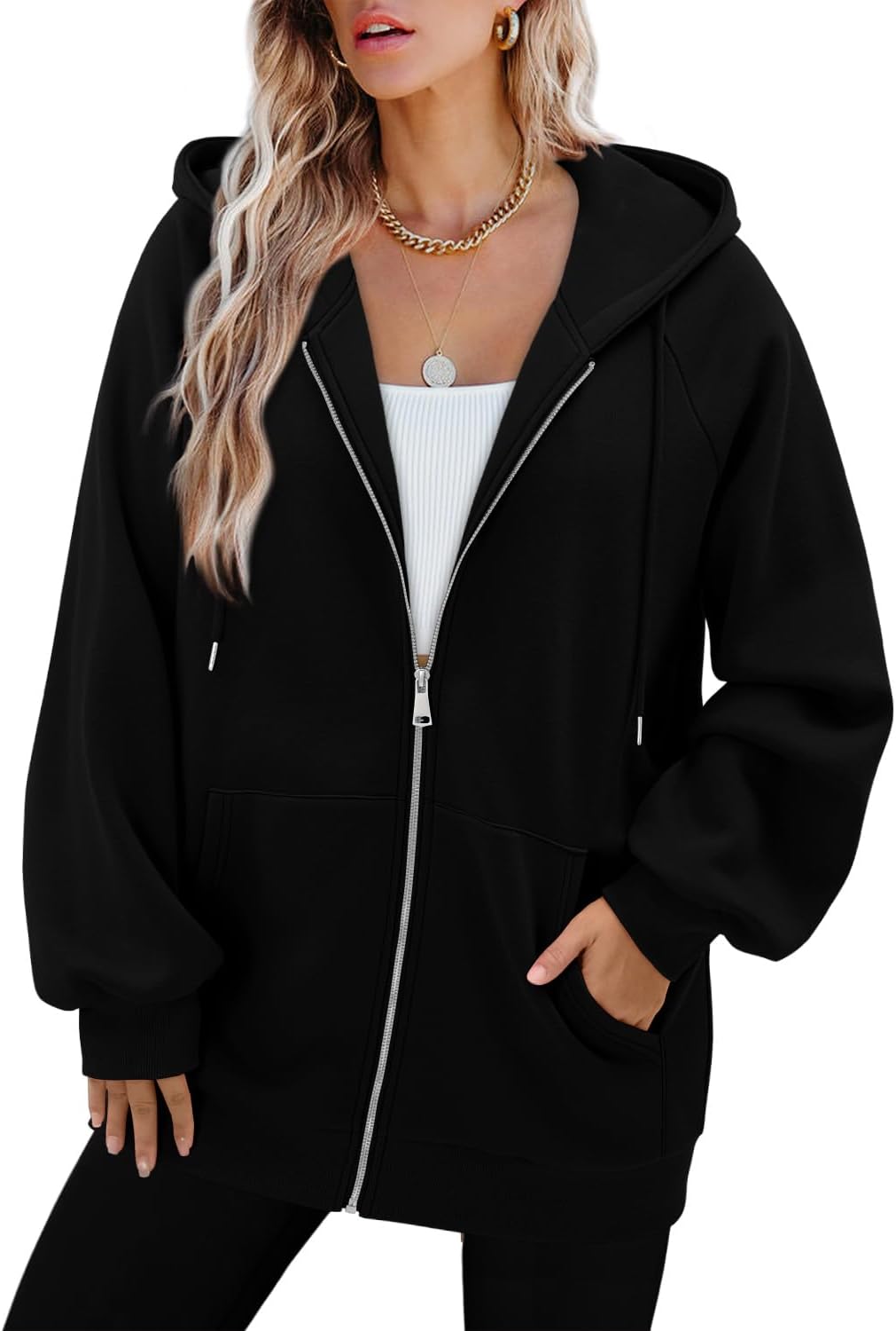 Detalle de CHICZONE Women's Zip-Up Hoodie with Pockets, Long Sleeves and Hood