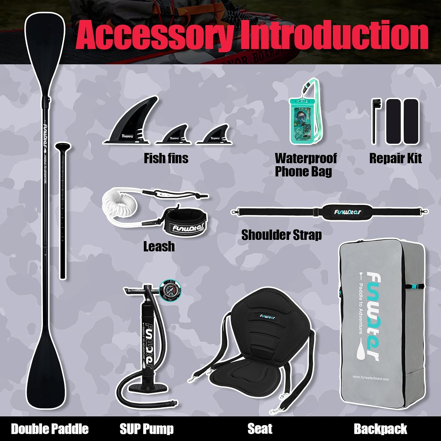 Detalle de FunWater Inflatable Stand Up Paddle Board with Premium Accessories (11'6''/11'/10'6'')