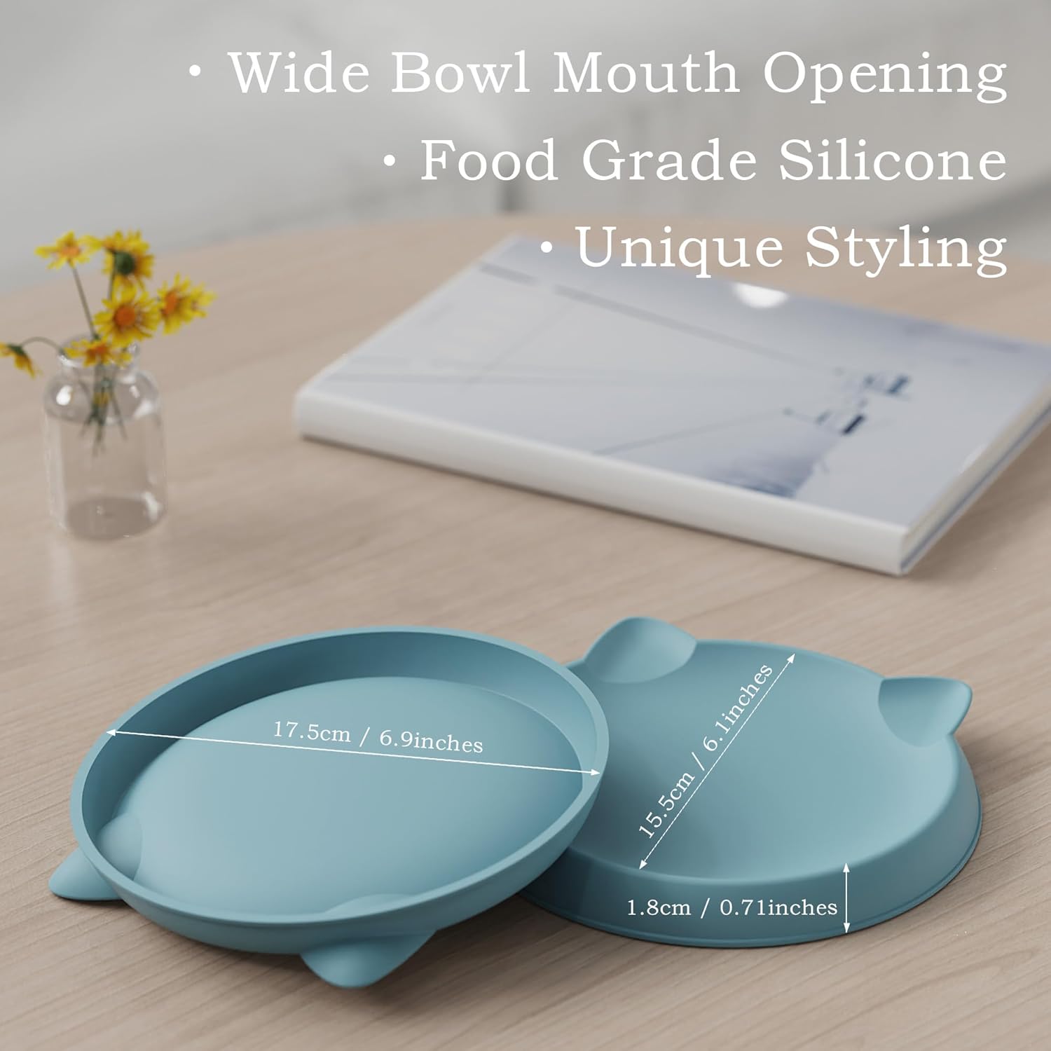 Thumbnail 2 de Gamelle en silicone pour chat (1 pièce) 15 x 15 cm, bleu clair – protection des poils de barbe