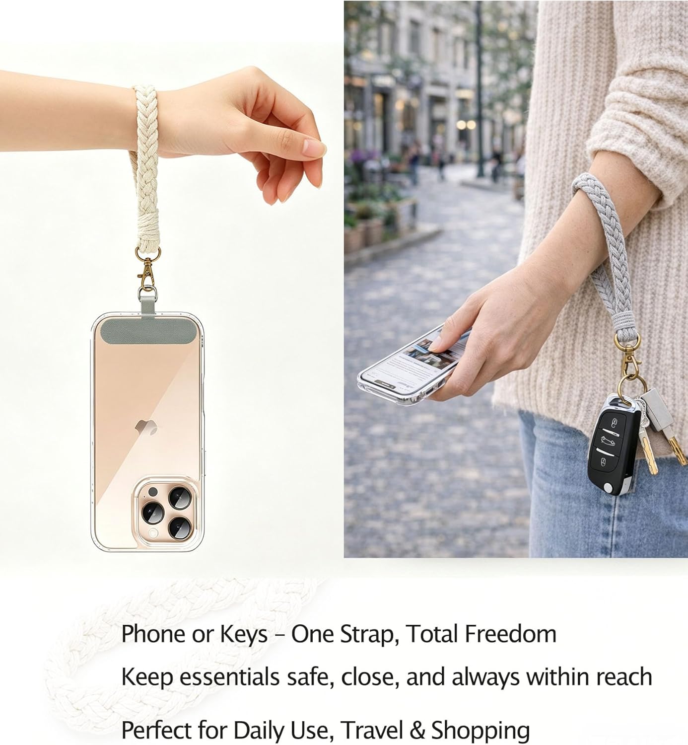 Detalle de Artisoul Handykette Universal – Makramee Handband 2-in-1, kompatibel mit allen Smartphones