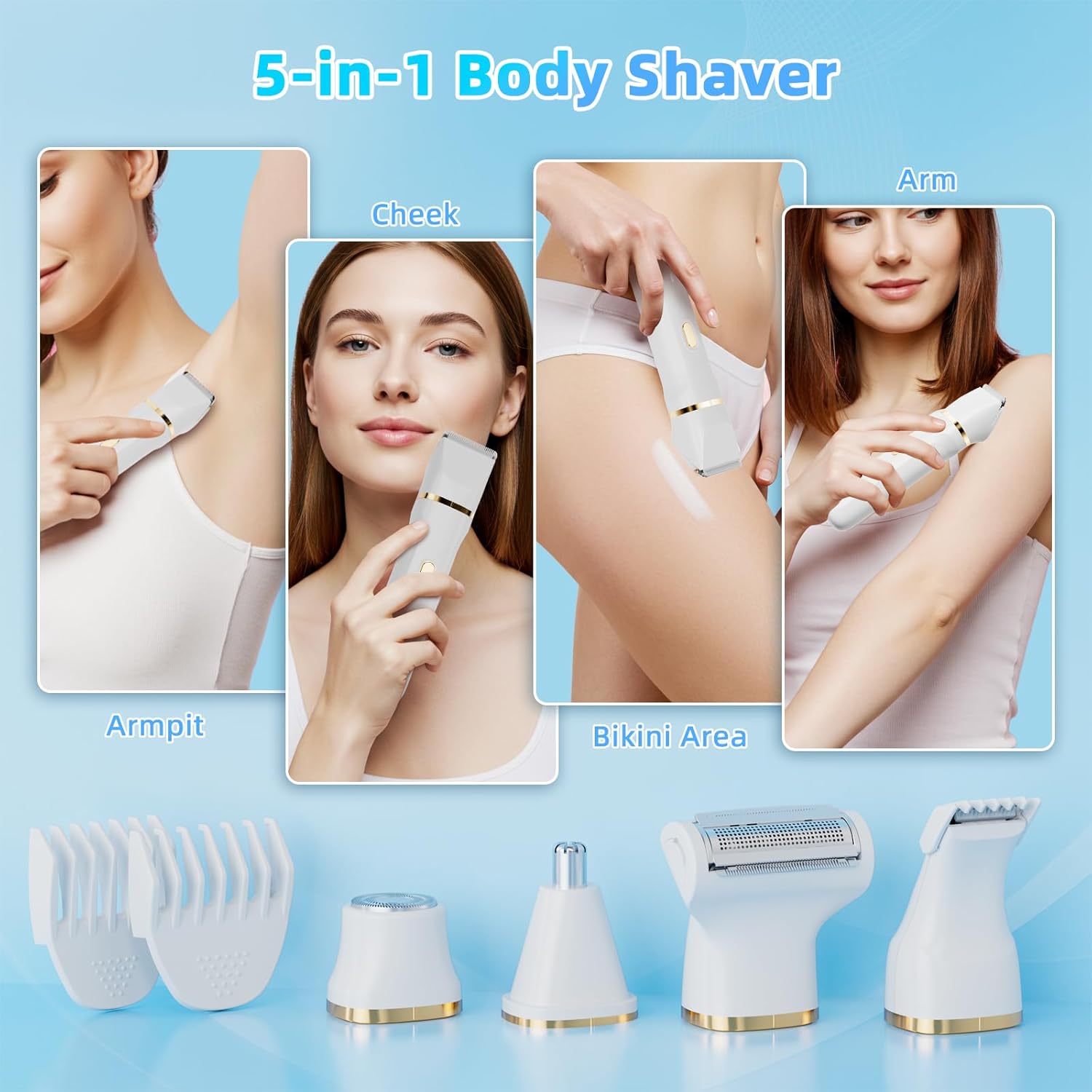 Detalle de Rasuradora 5 en 1 para Mujer, cuerpo/rostro 🪒 IPX7