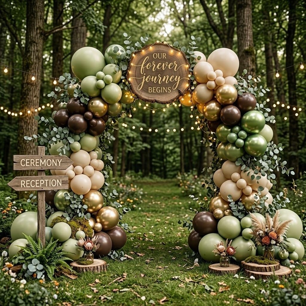 Thumbnail 5 de Sage Green Brown Safari Balloons 60PVC – Dusty Olive Green, Beige, Metallic Gold & Eucalyptus Latex Party Set