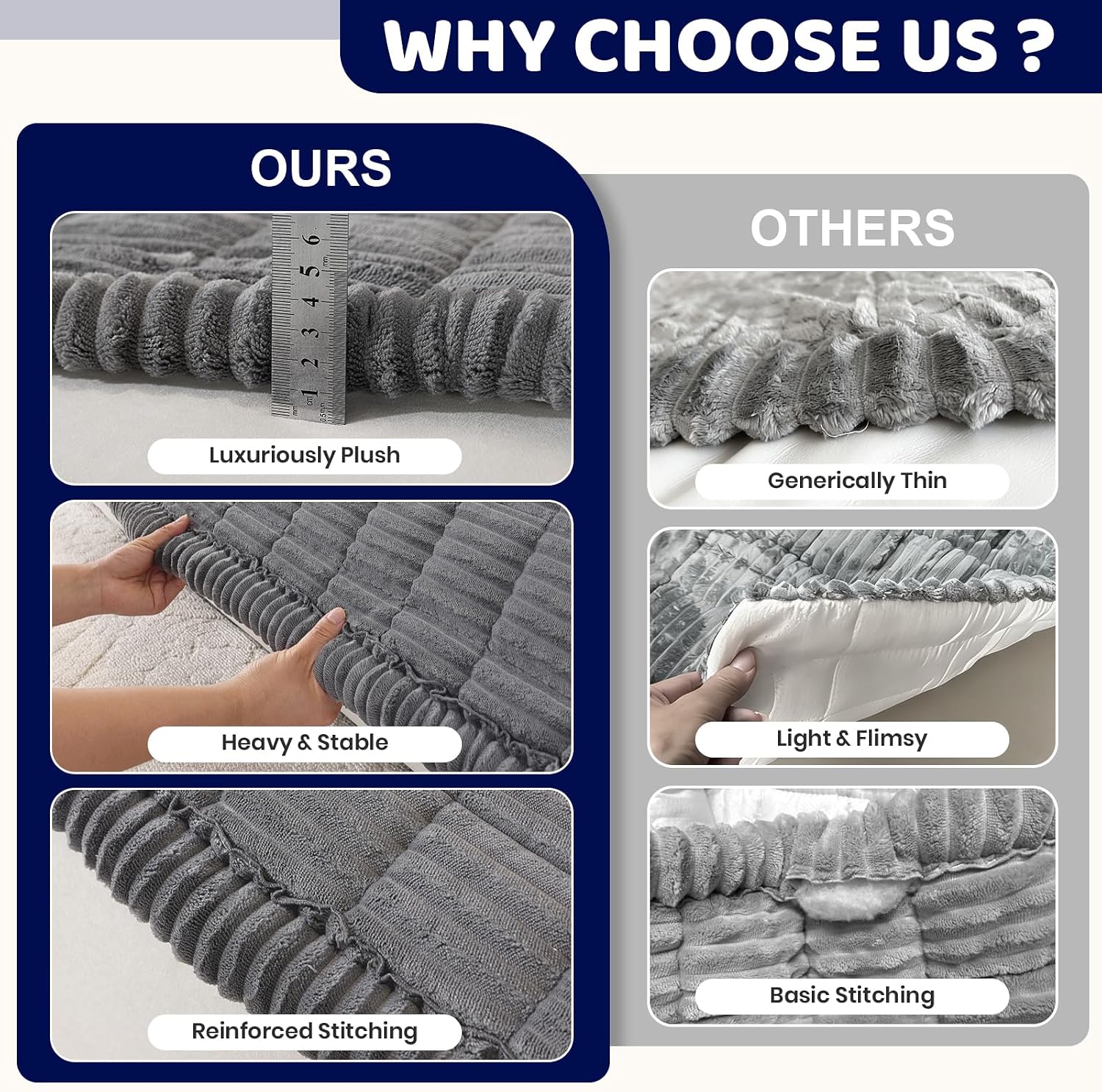 Thumbnail 6 de Royhom Housse de Couchage Épais pour Canapé et Coins – Protection anti-dérapante et douces textures (Gris, 70 x 210 cm)