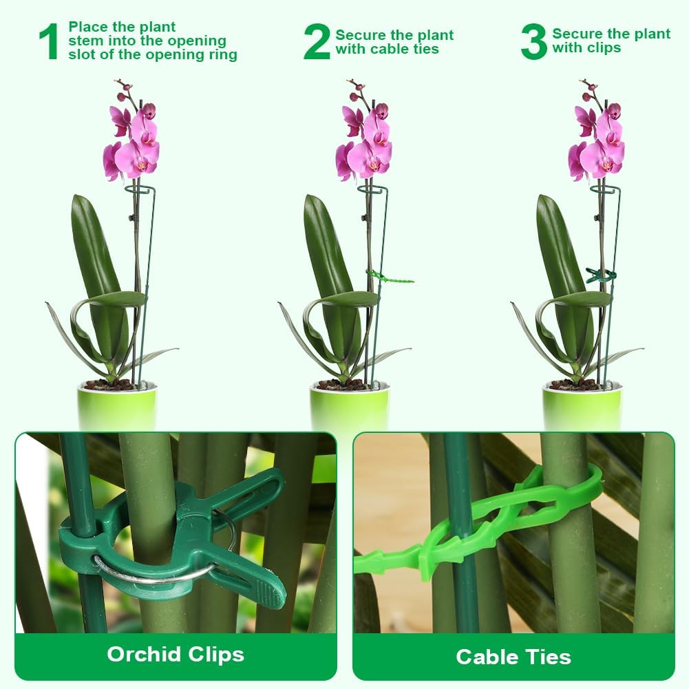 Thumbnail 3 de Adiwo 6PCS 60cm garden single stem support stakes with extension poles, plant clips and flexible cable ties