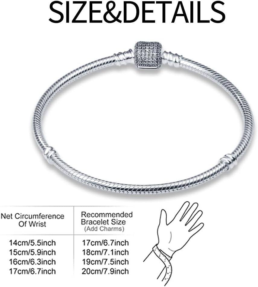 Thumbnail 1 de QIKAOLA Armband für Damen aus 925 Sterling Silber – Schlange Kette mit Herzverschluss, kompatibel mit Pandora Charm Beads