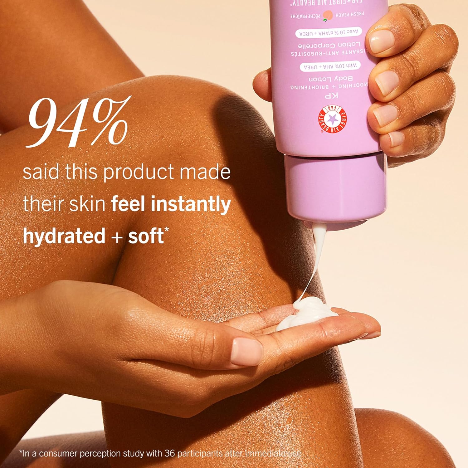 Thumbnail 6 de First Aid Beauty KP Smoothing + Brightening Body Lotion (10% AHA) with Lactic Acid, Urea & Colloidal Oatmeal, Peach Scent, 6.7 fl oz