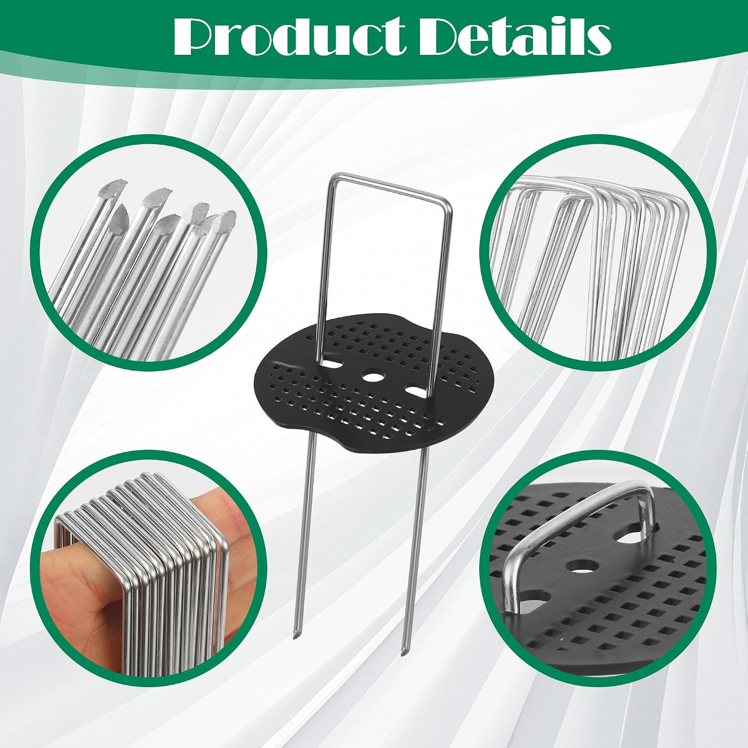 Detalle de 50 pezzi Picchetti per telo pacciamatura con rondelle e ganci antiruggine – 150x4mm Ø 2,5mm