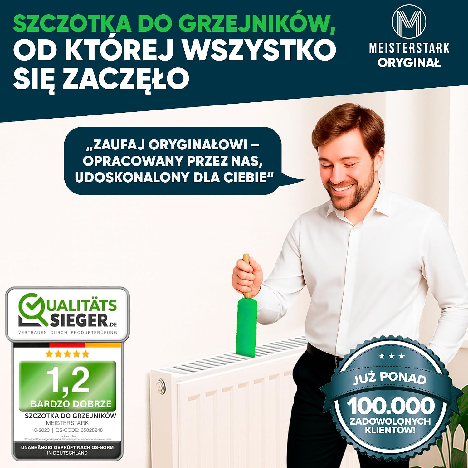 Detalle de M Meisterstark M-013 – szczotka do grzejników 115 cm, giętka i zmywalna