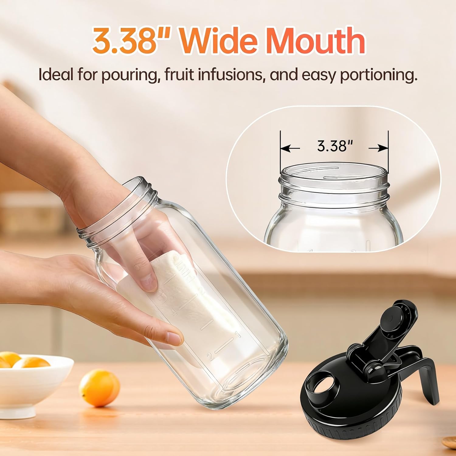 Thumbnail 2 de 64oz Glass Pitcher with Lid & Spout (2 Quart Mason Jars) – Airtight & Leakproof Breastmilk Pitcher
