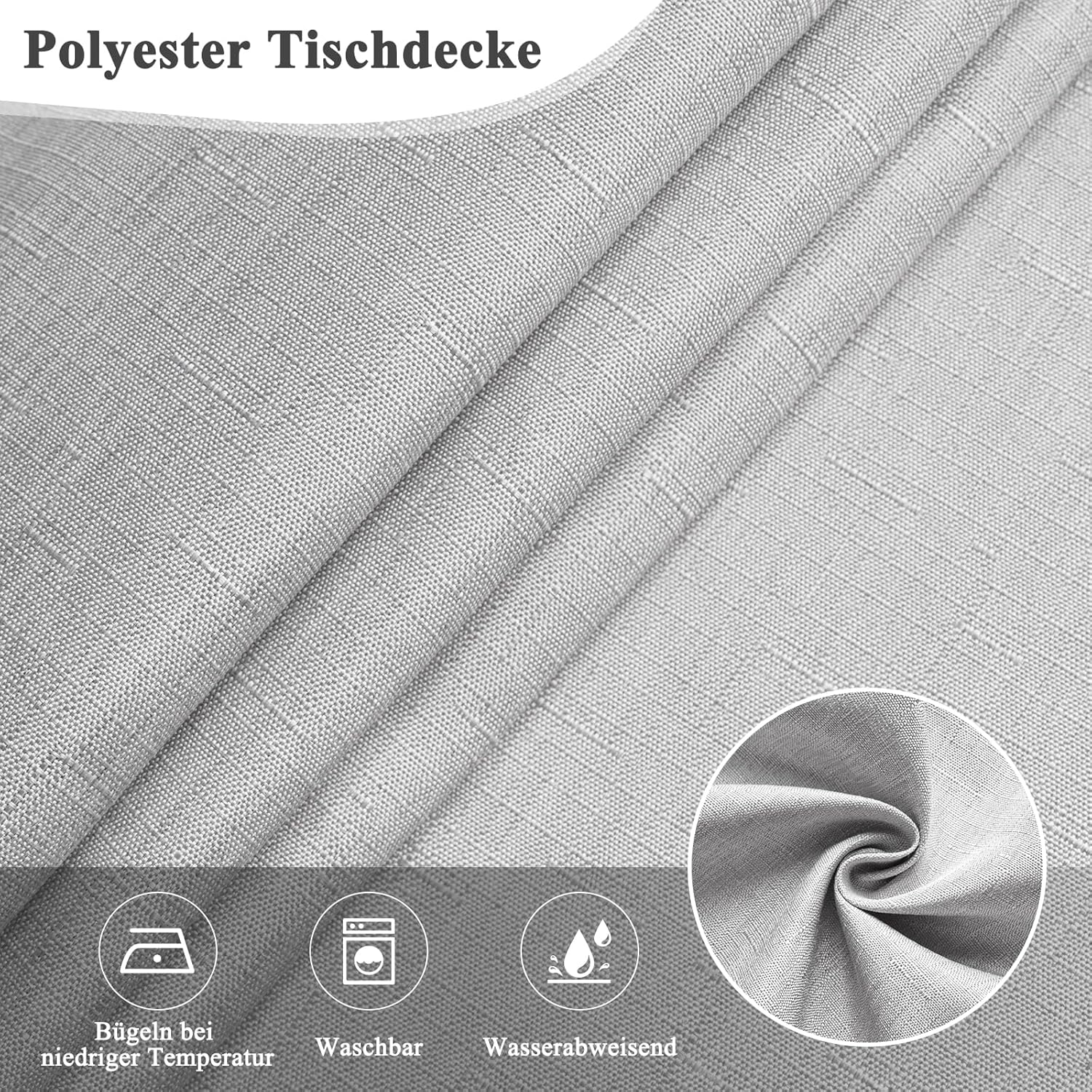 Detalle de AooHome Tischdecke 100x140 cm in Hellgrau – Leinenoptik, wasserabweisend und kratzfest