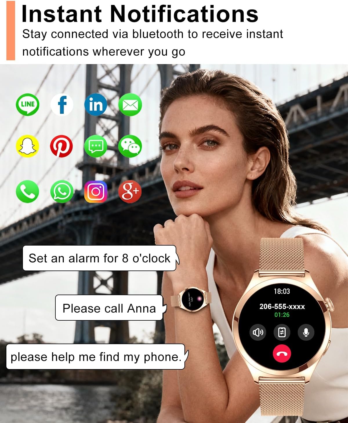 Detalle 2 de Rose Gold 1.27" HD Fitness Tracker Smartwatch