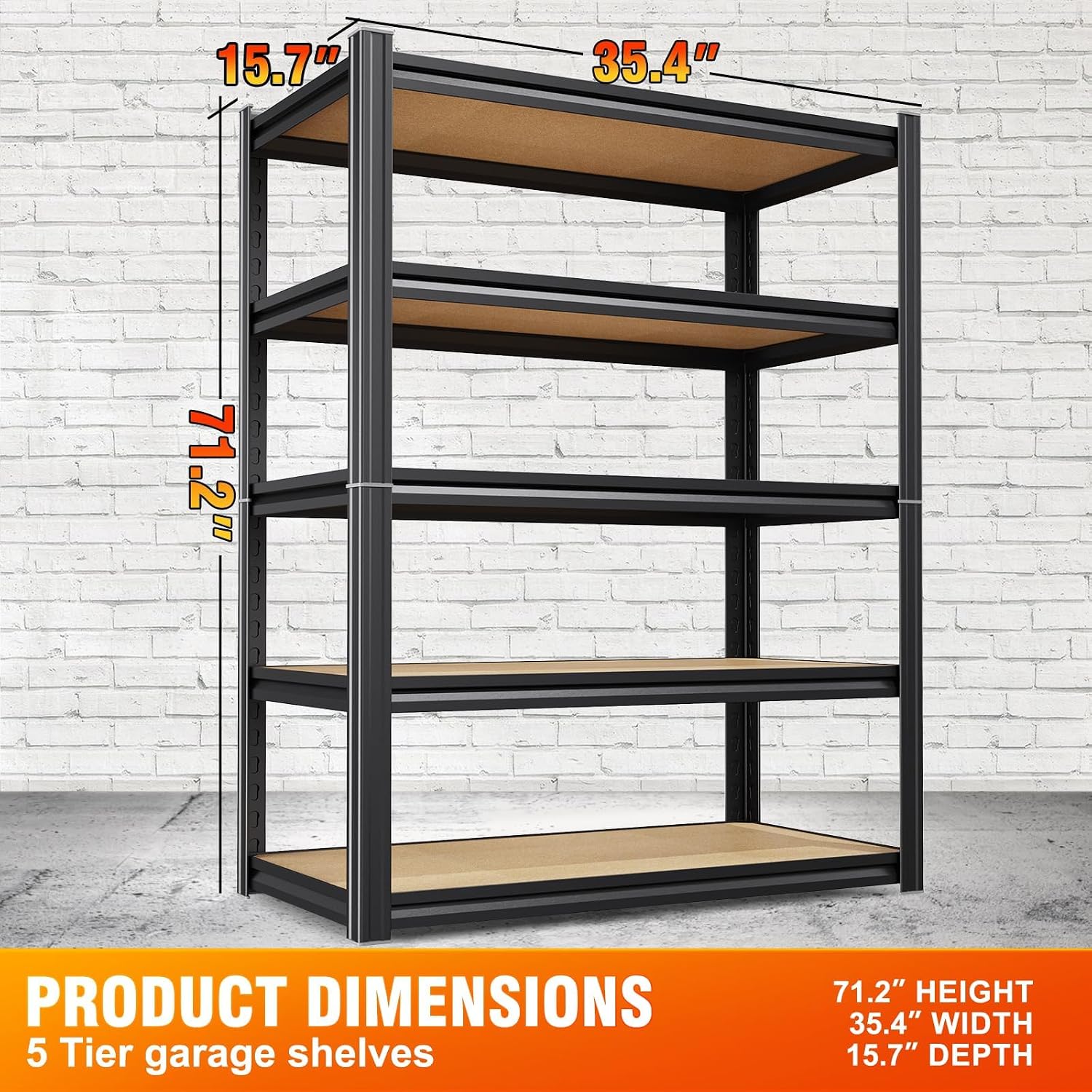 Detalle de KORVENA garage shelving-900 2-Pack Adjustable Metal Garage Shelves, 5-Tier