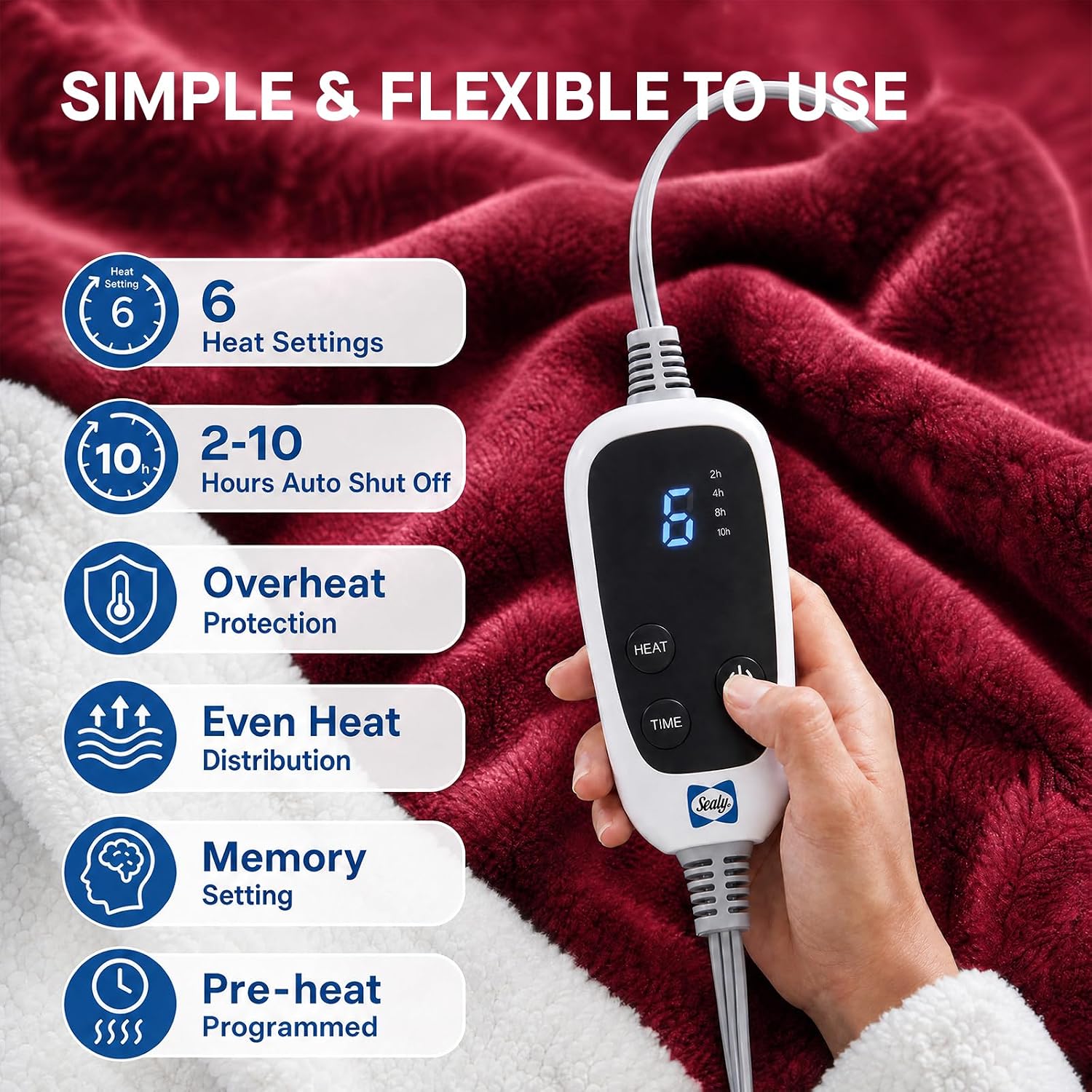 Detalle 2 de Sealy Wearable Electric Blanket, 50" x 70" with Foot Pocket, Sleeves and 6 Heat Settings