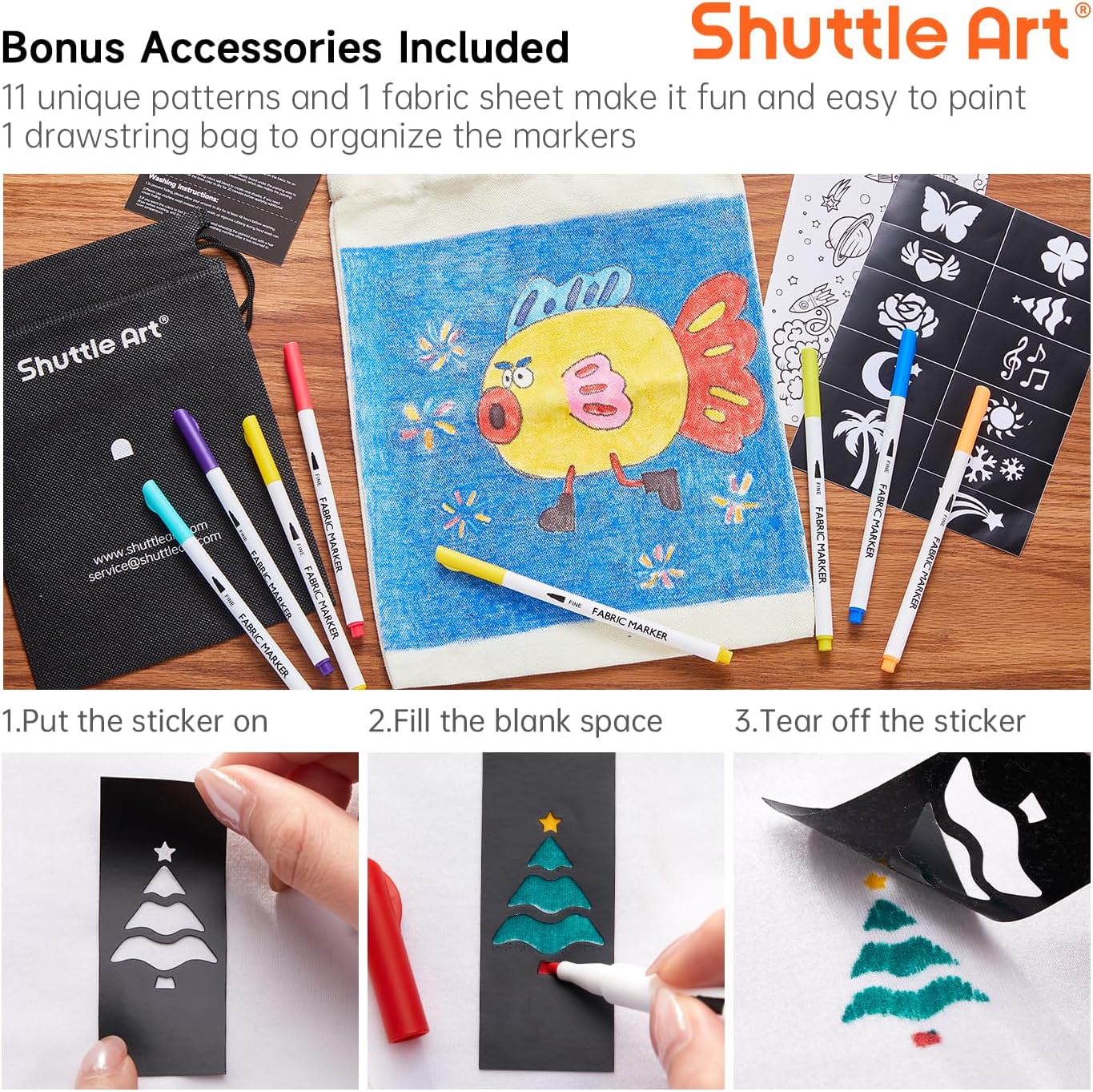 Detalle 2 de Shuttle Art Fabric Pens: 28 Colours Fine Tip Permanent Markers for Clothes, Shoes and More