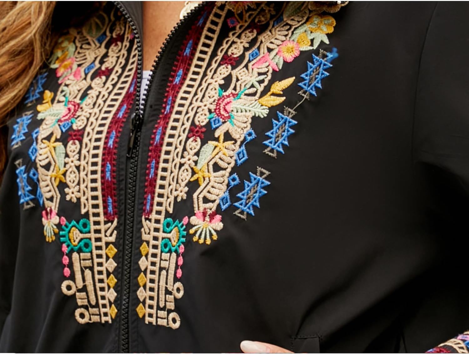 Detalle de drakloak Damen Stickerei-Jacke mit Stehkragen und Reißverschluss