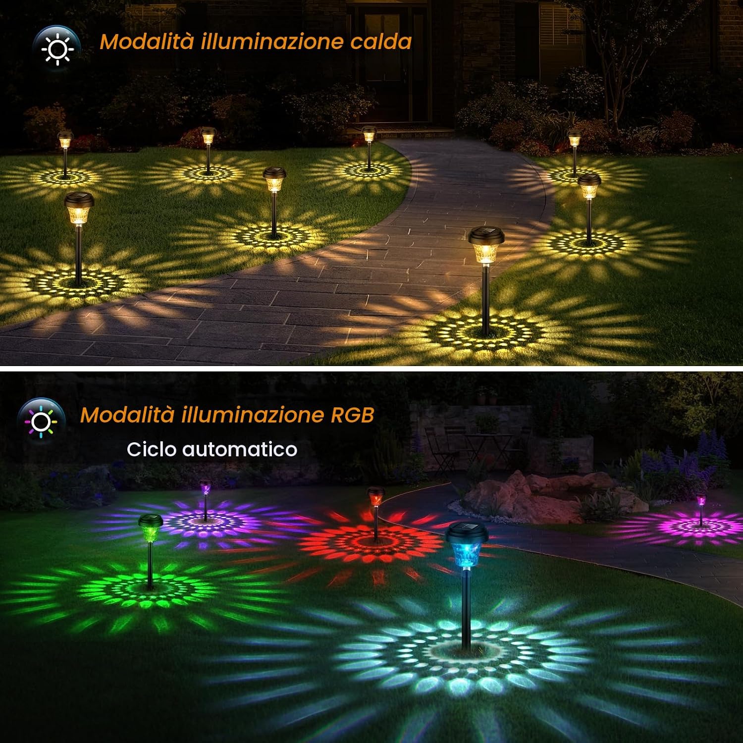 Detalle de FOMYHEARD Luci da Esterno Giardino Solari 8 Pezzi – Illuminazione LED, 8 pezzi, RGB e calda