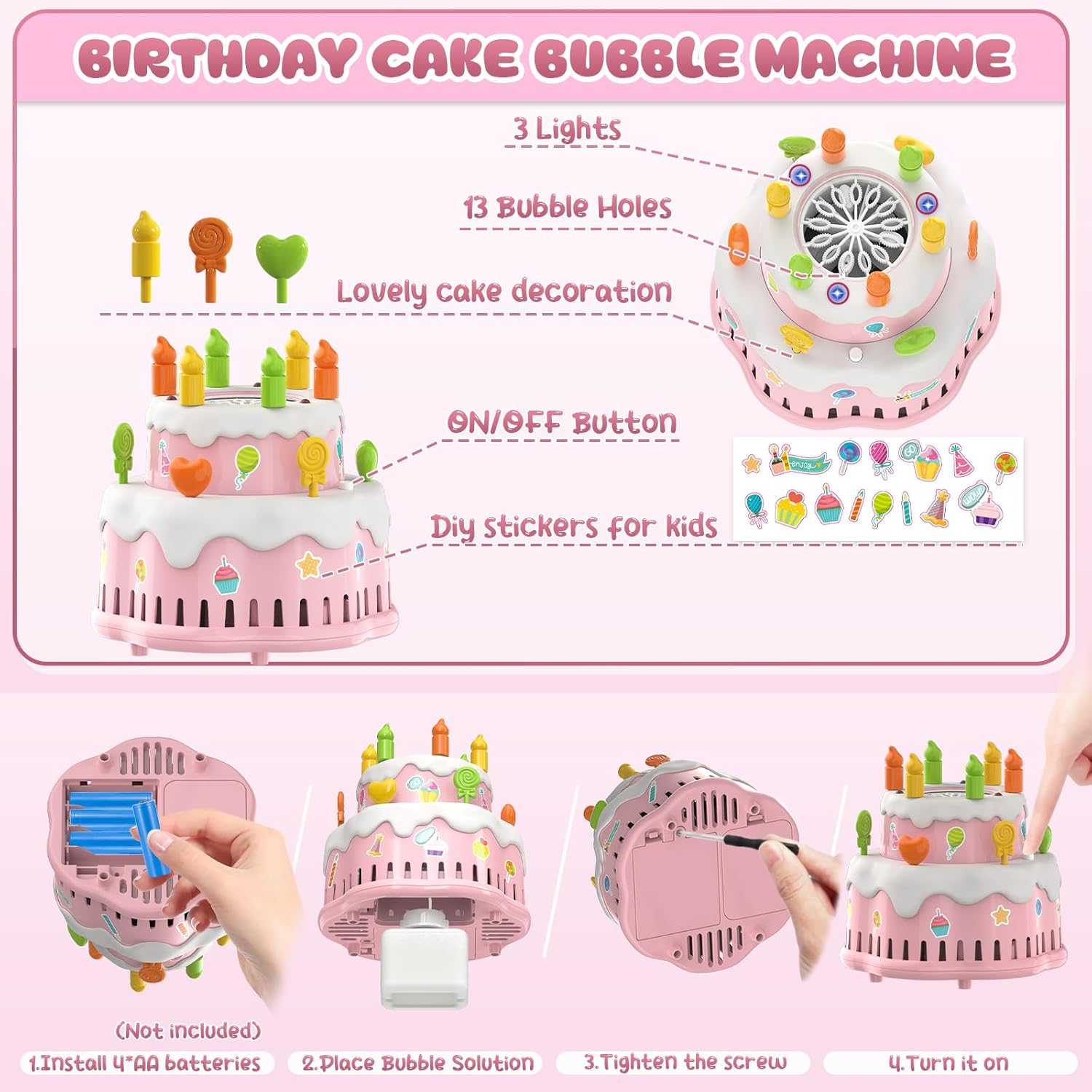 Thumbnail 3 de Panacare Geburtstagskuchen Seifenblasenmaschine – Kuchen-Design, Musik & 10.000+ Blasen/Min
