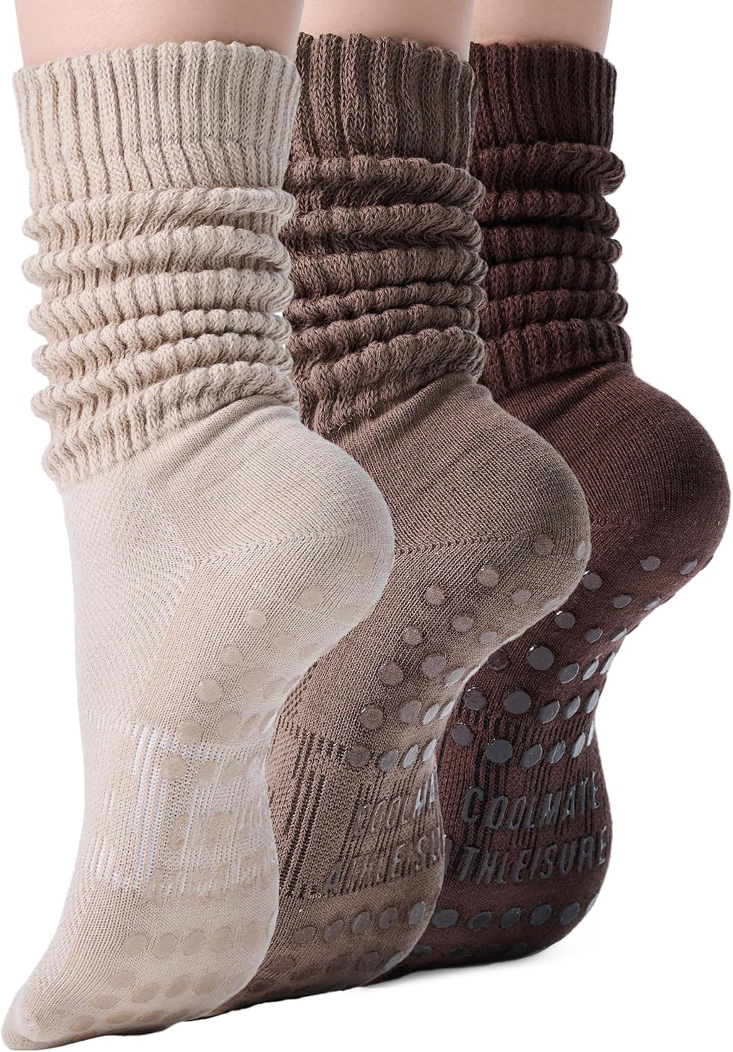 CoolMate Pilates Socks with Grips Non-Slip Crew