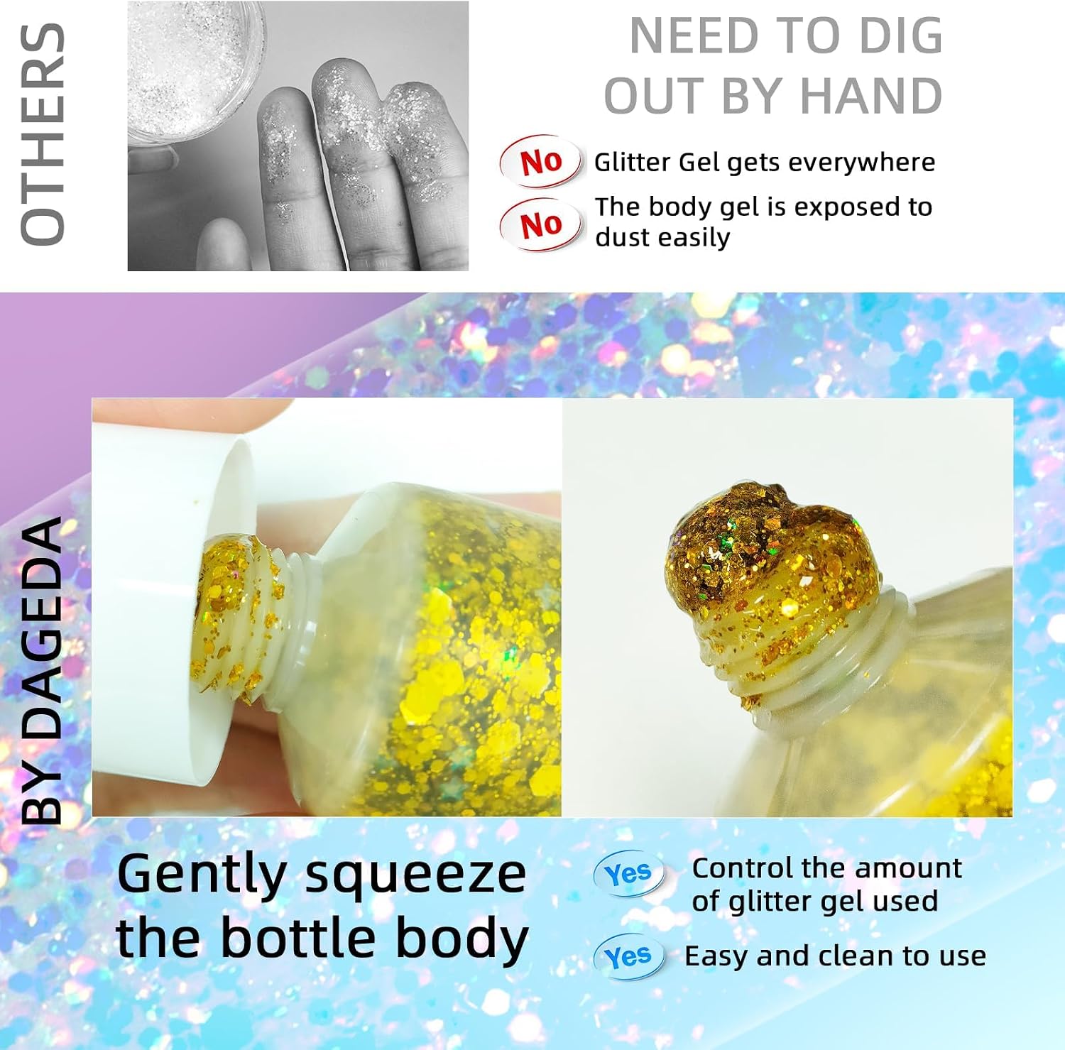 Detalle de Prreal Body Glitter Gel 50 ml – paillettes holographiques pour visage, corps, cheveux et ongles (02 Gold)