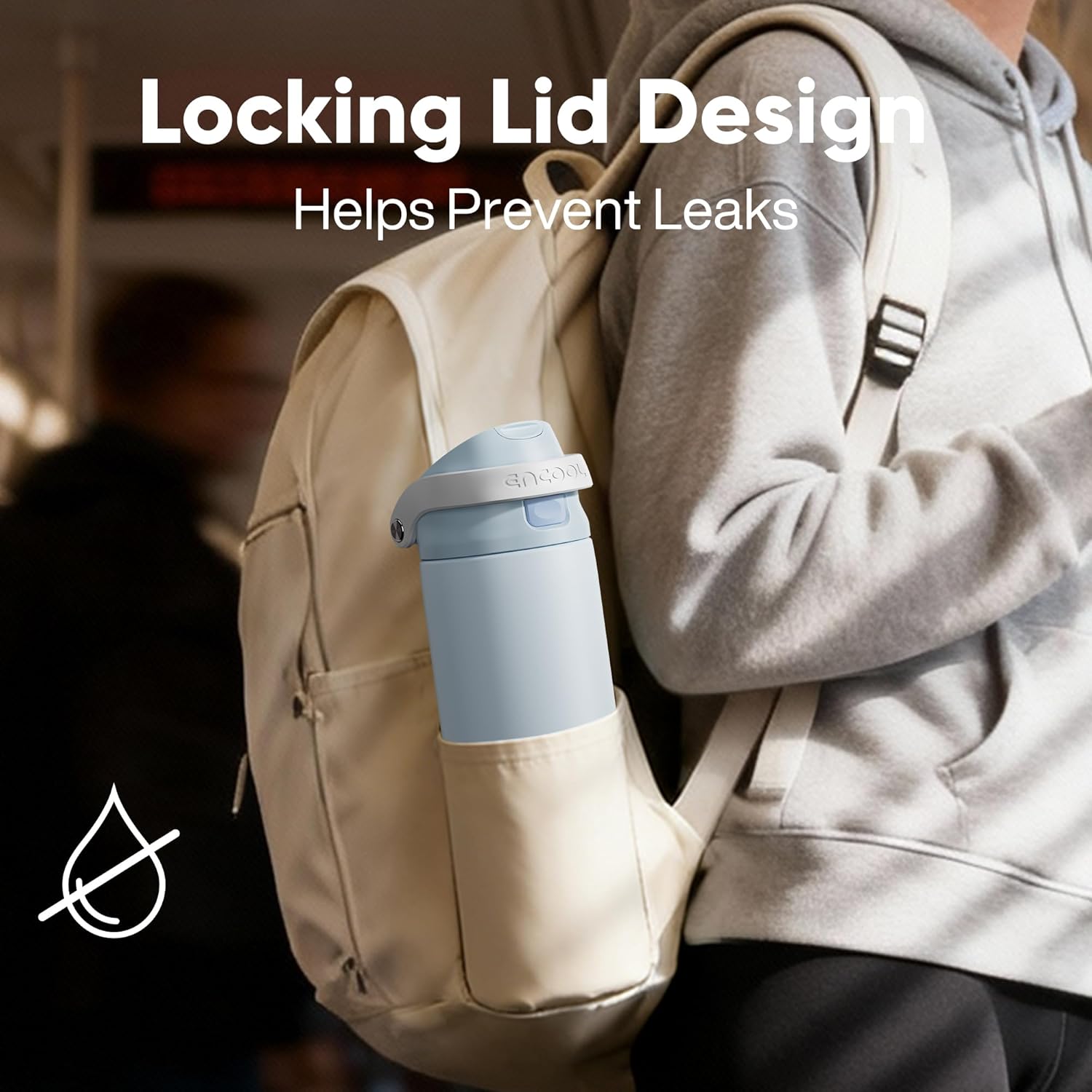 Thumbnail 3 de ENCOOL 24 oz Leakproof Insulated Water Bottle (Frost Blue) with Straw and Dual-Sip Lid