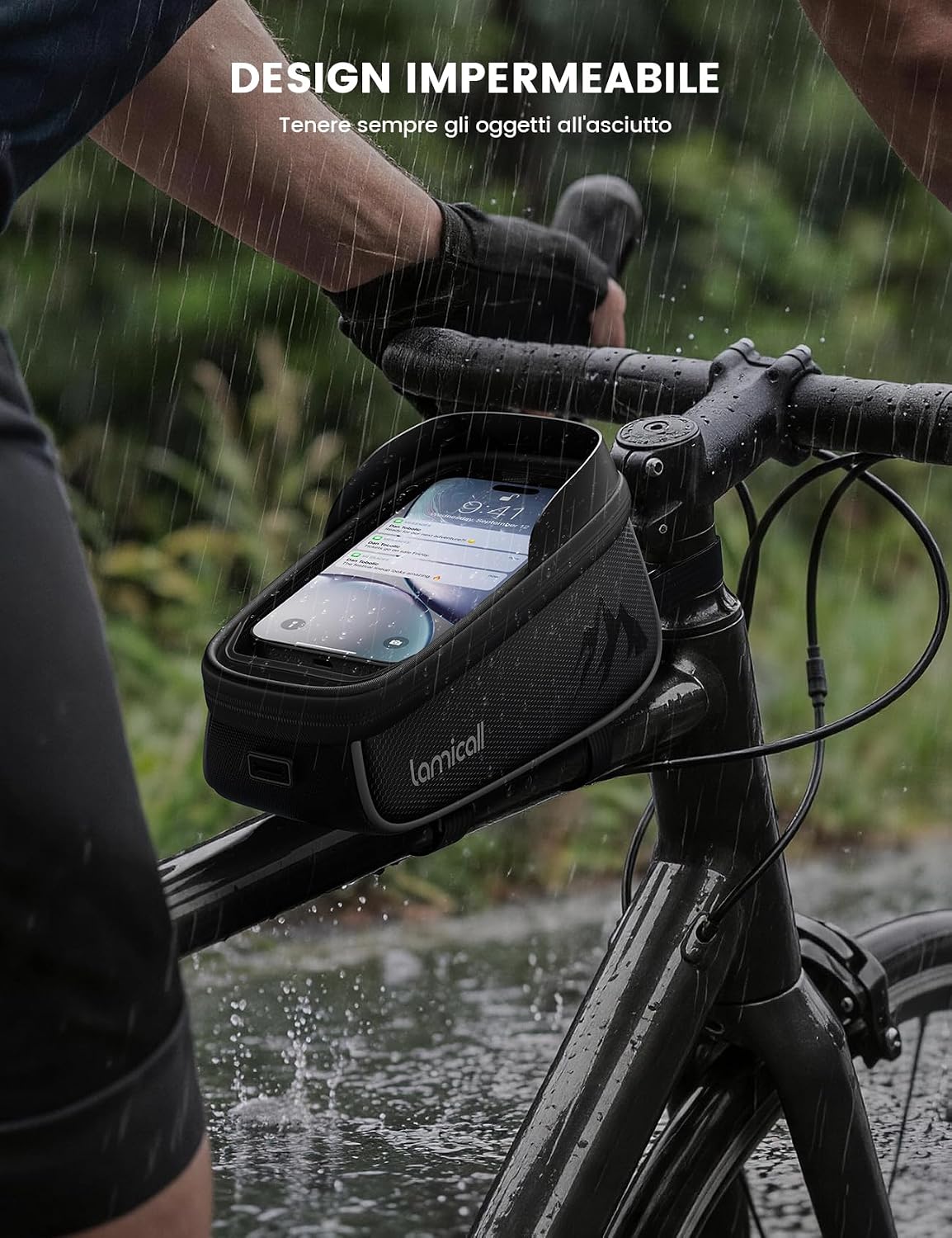 Detalle 2 de Lamicall Borsa Telaio Bici Impermeabile 1,6 L: custodia con touch screen e copertura anti-pioggia per smartphone fino a 7