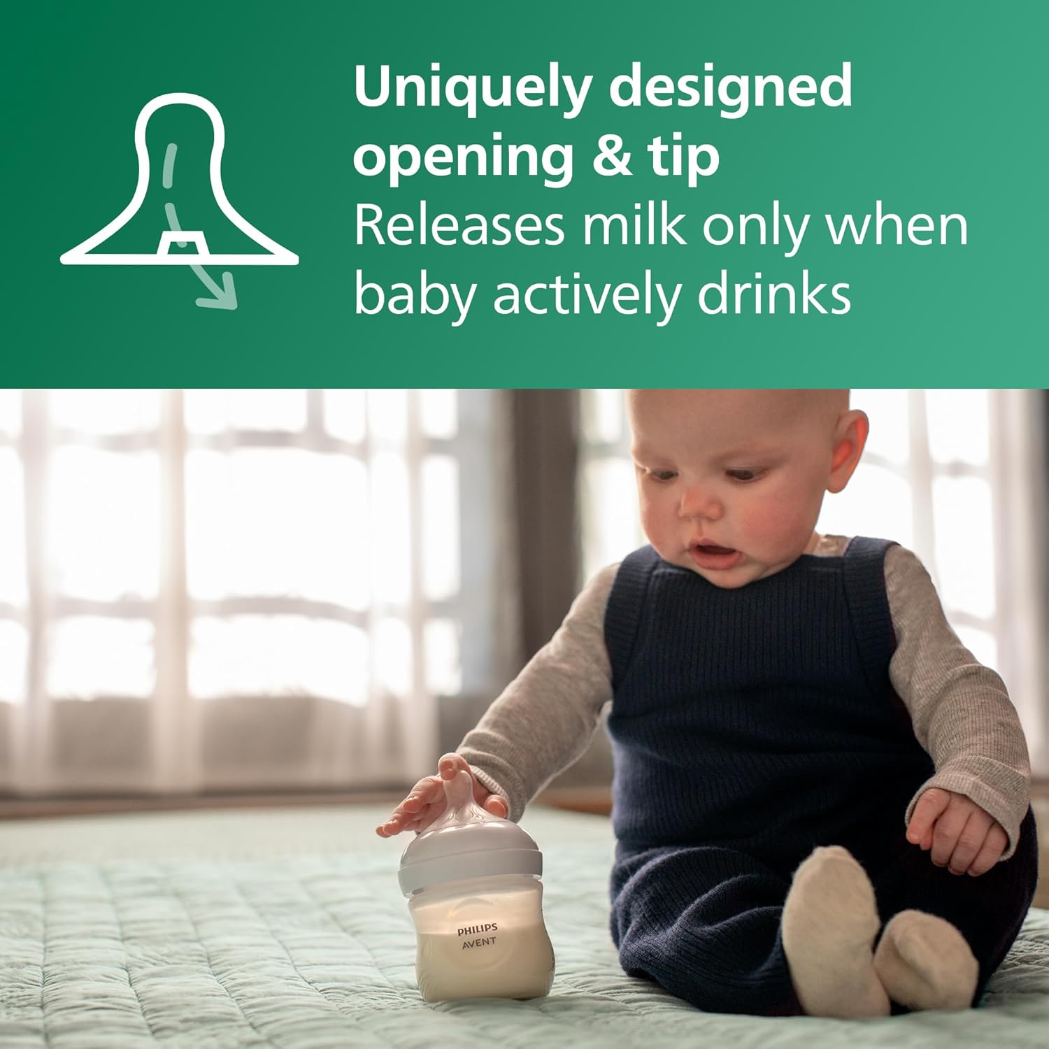 Thumbnail 3 de Philips Avent Natural Glass Baby Bottles with Natural Response Nipples (Slow Flow, Flow 2) 4oz, 4-Pack (SCY910/04)