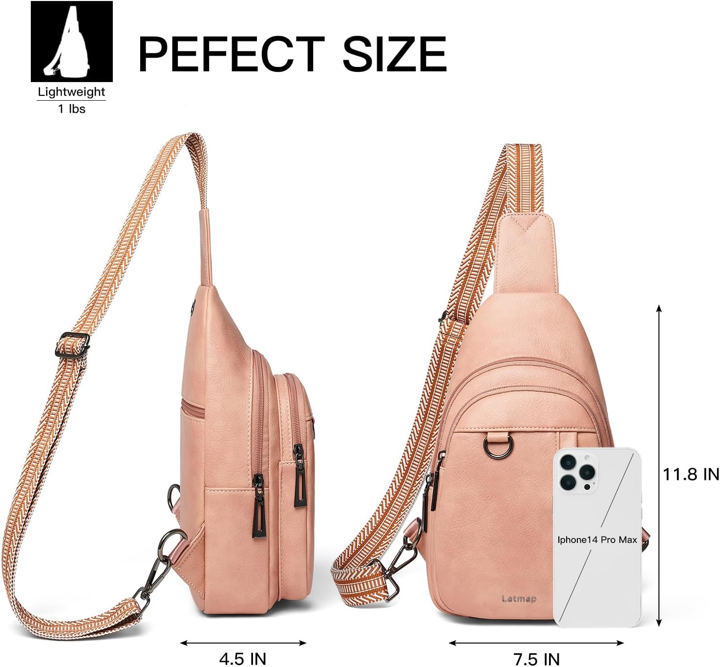 Thumbnail 3 de LATMAP 7L Women’s Sling Bag (Crossbody/Chest Bag) – PU Leather, Waterproof & Anti-Theft Zip Pockets
