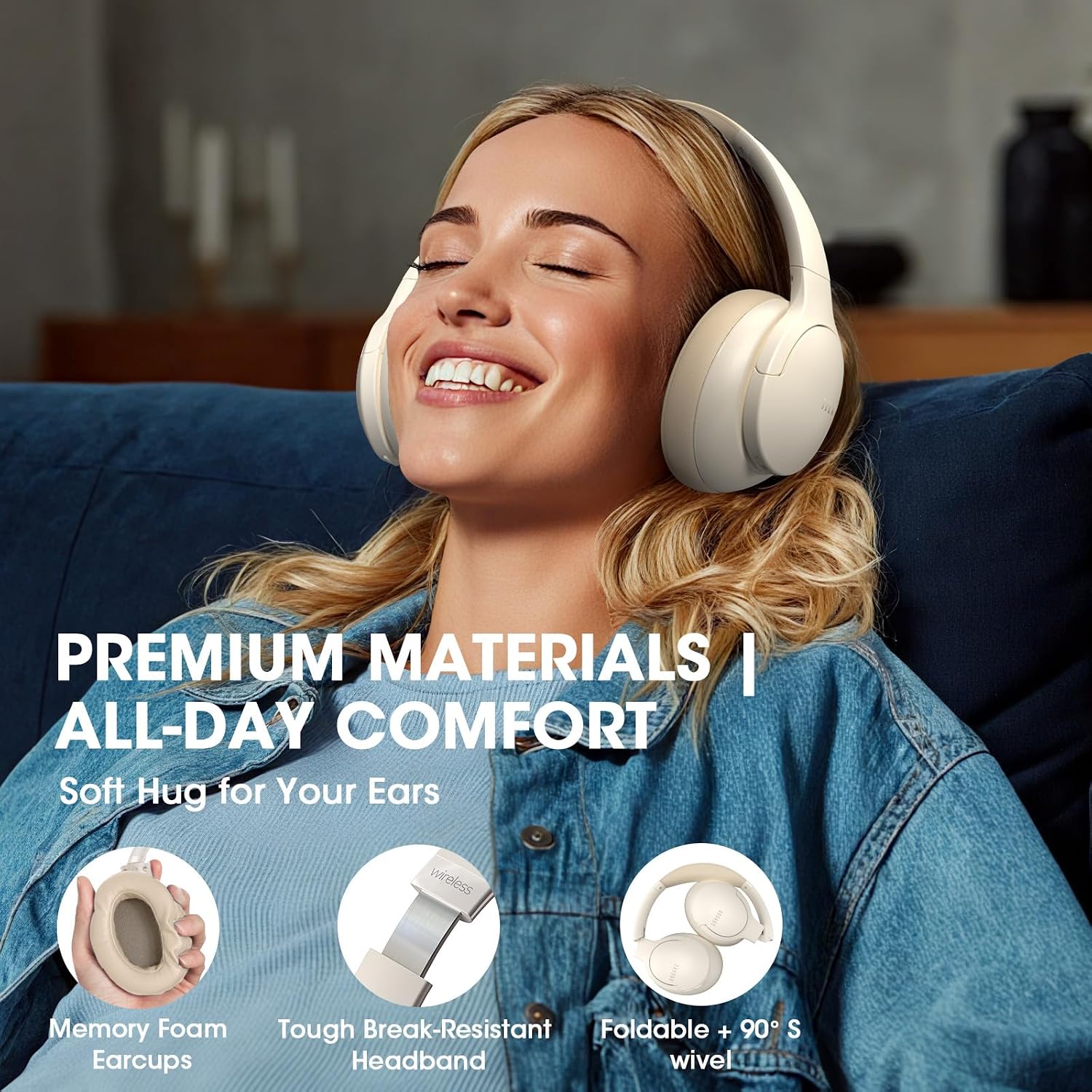 Detalle de DOQAUS Over-Ear Bluetooth Headphones, 90-Hour Playtime