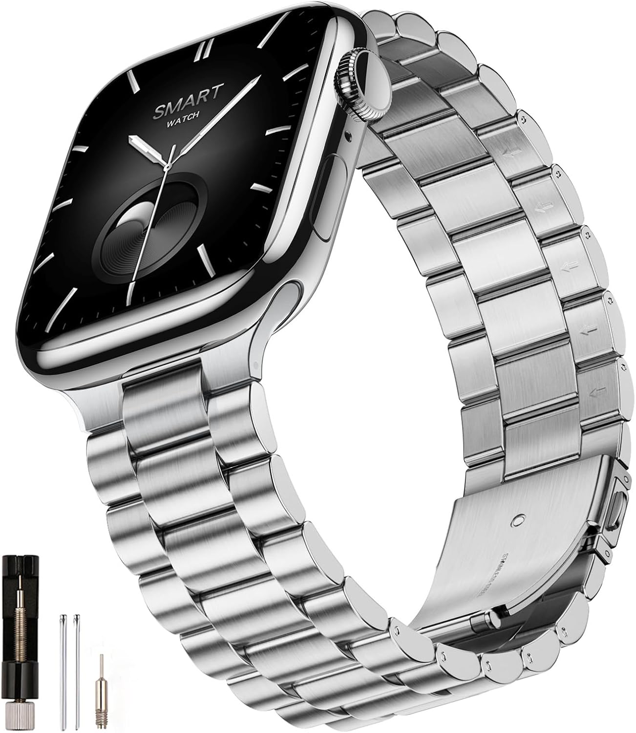 Detalle de SUNFWR Stainless Steel Apple Watch Band, Adjustable Link Bracelet