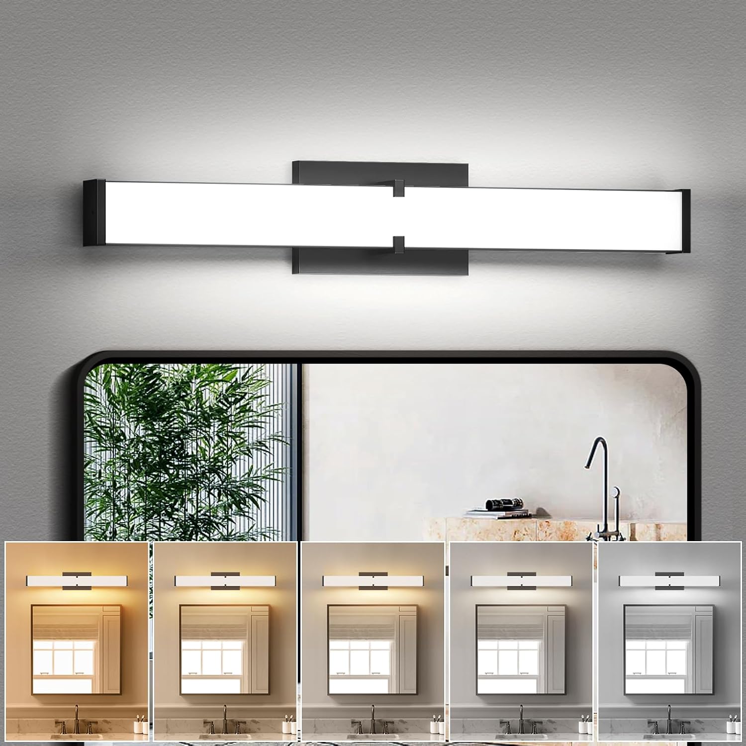 Detalle de HOPAI L 16-inch Bathroom Vanity Light, 5 CCT, Dimmable, Matte Black
