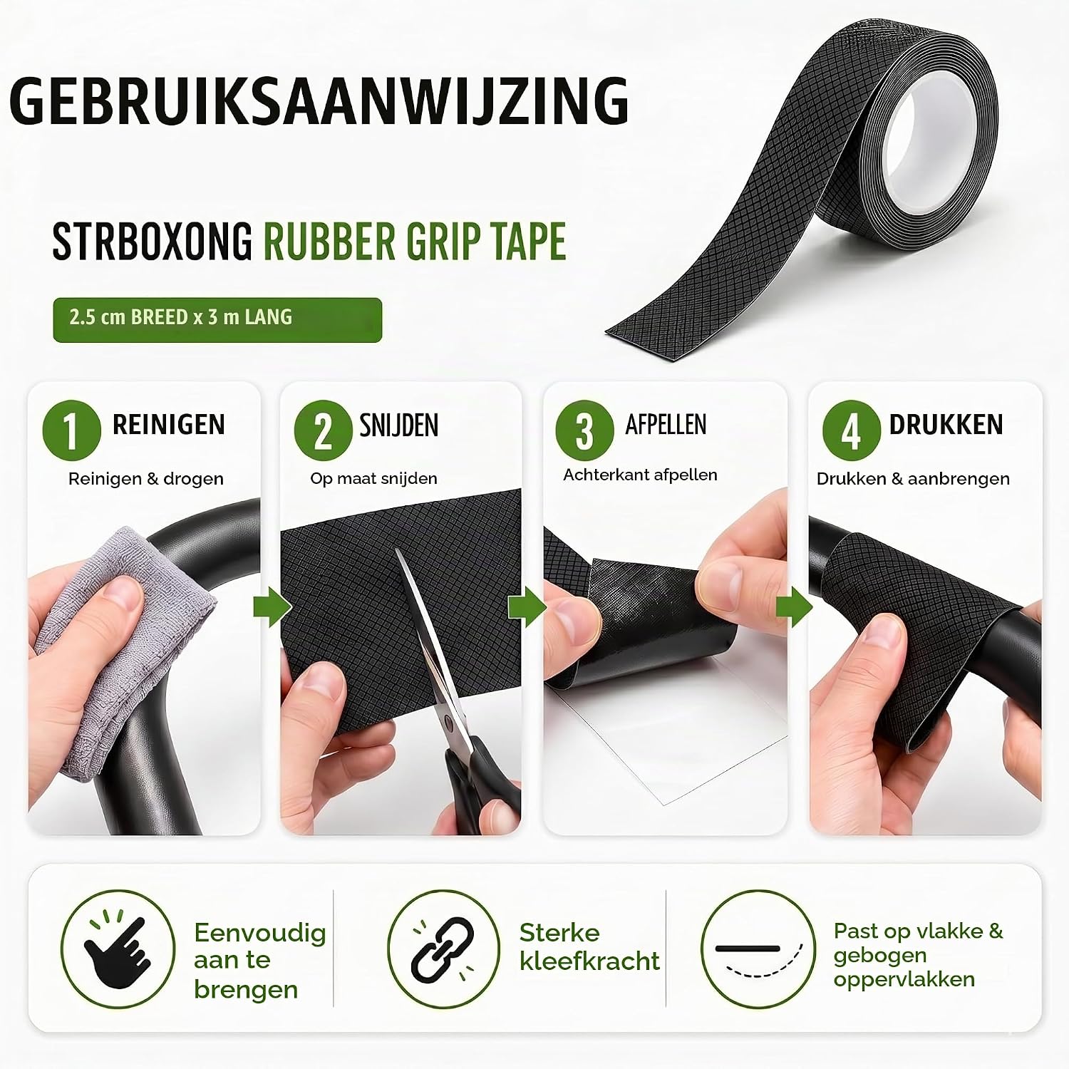 Detalle 2 de STRBOXONG STRBOXONG-Rubber Grip Tape, antisliptape van rubber 25 mm x 3 m